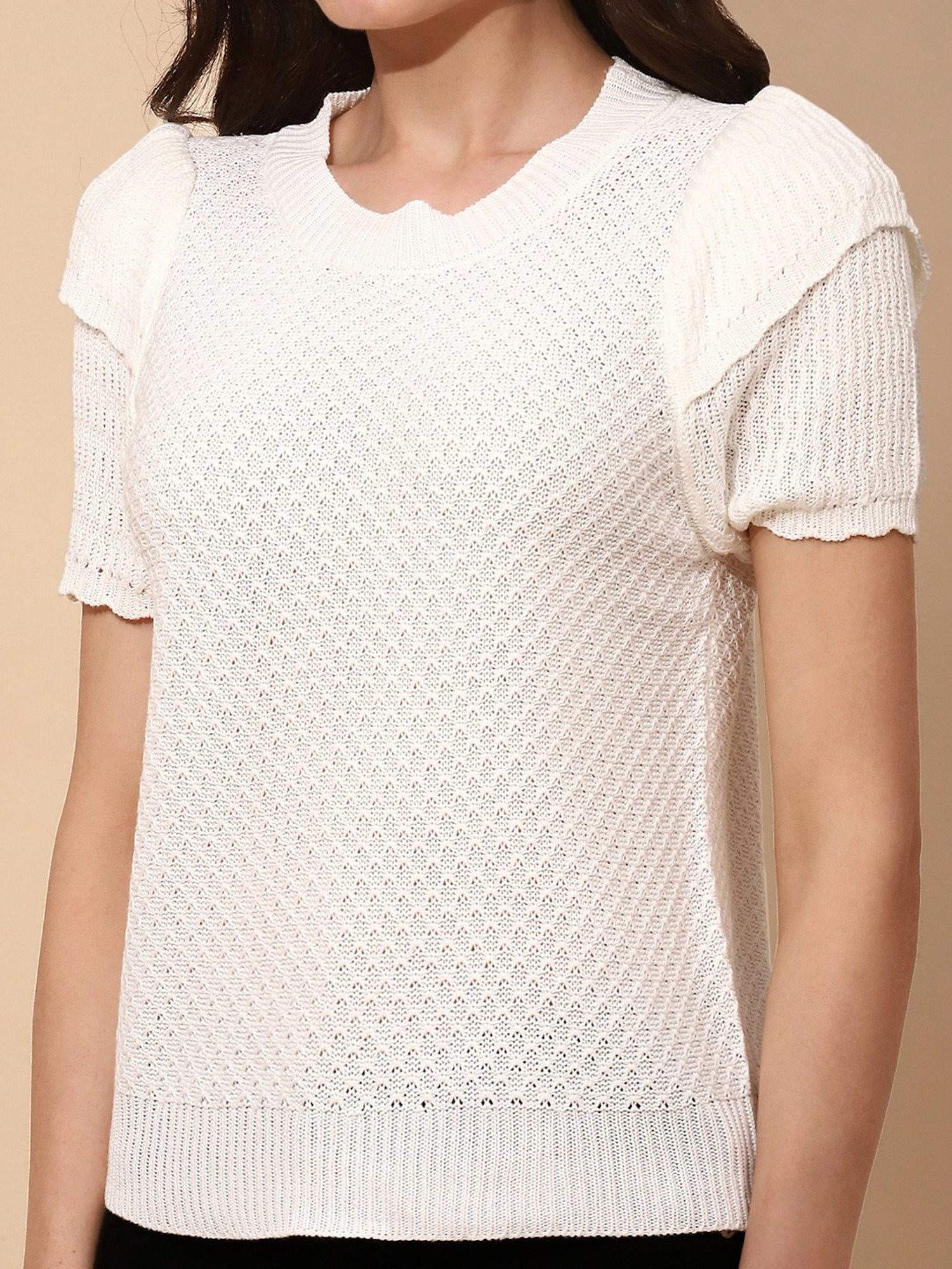 Global Republic White Self Design Top