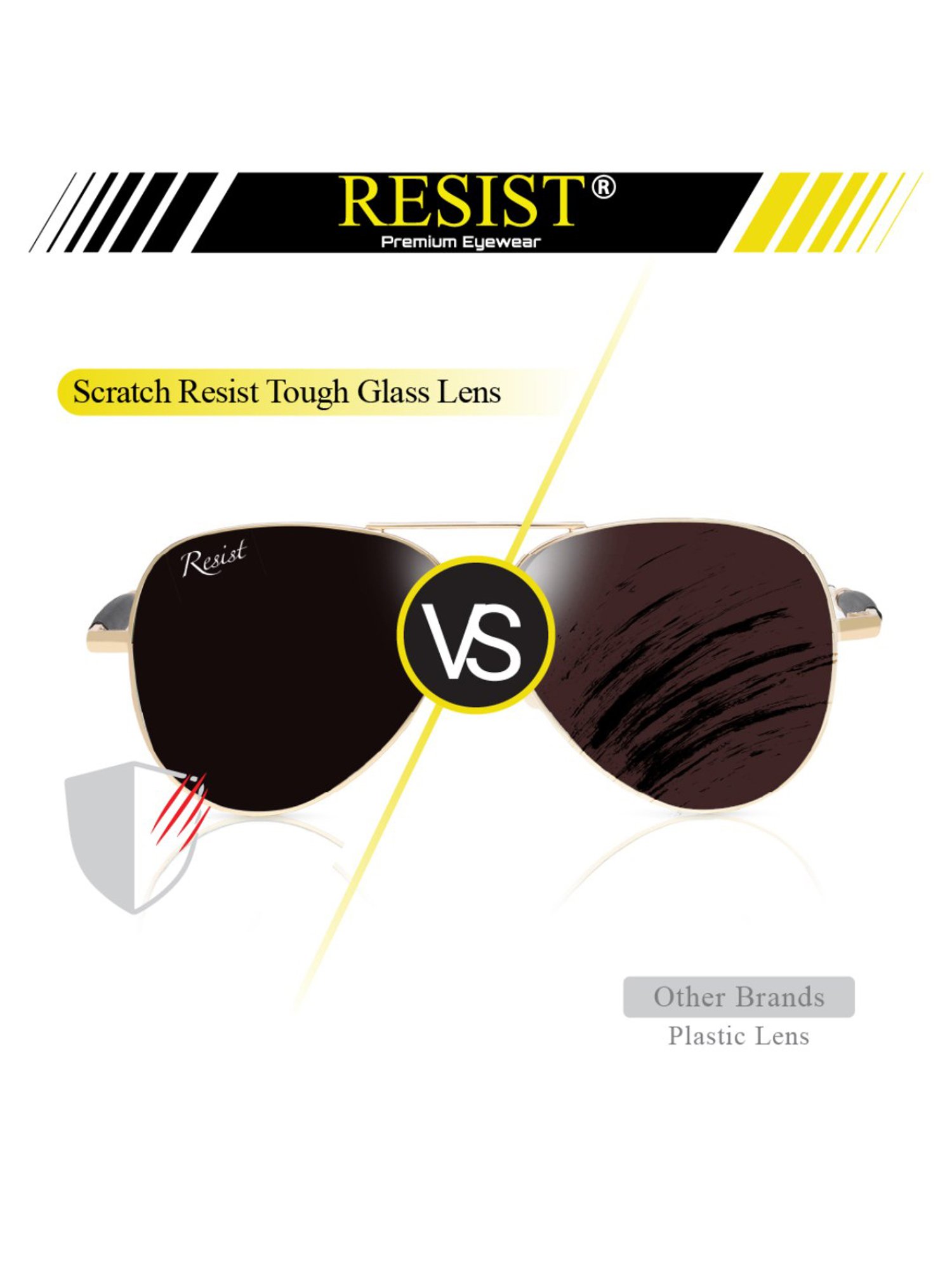 Resist Eyewear Black Aviator Unisex Sunglasses