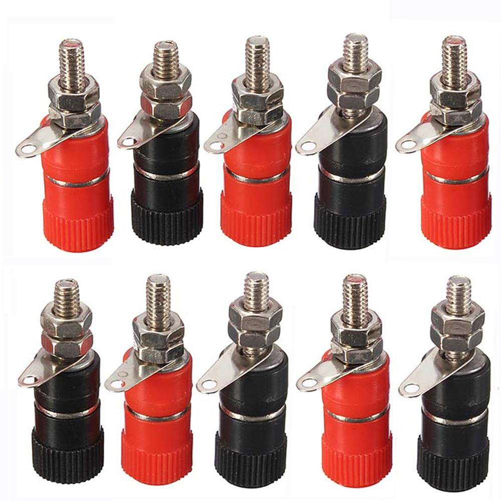 10pcs 4mm Banana Socket Adapter Copper Nickel Plated Binding Post Nut Banana Plug Jack Connector Red + Black Adapter