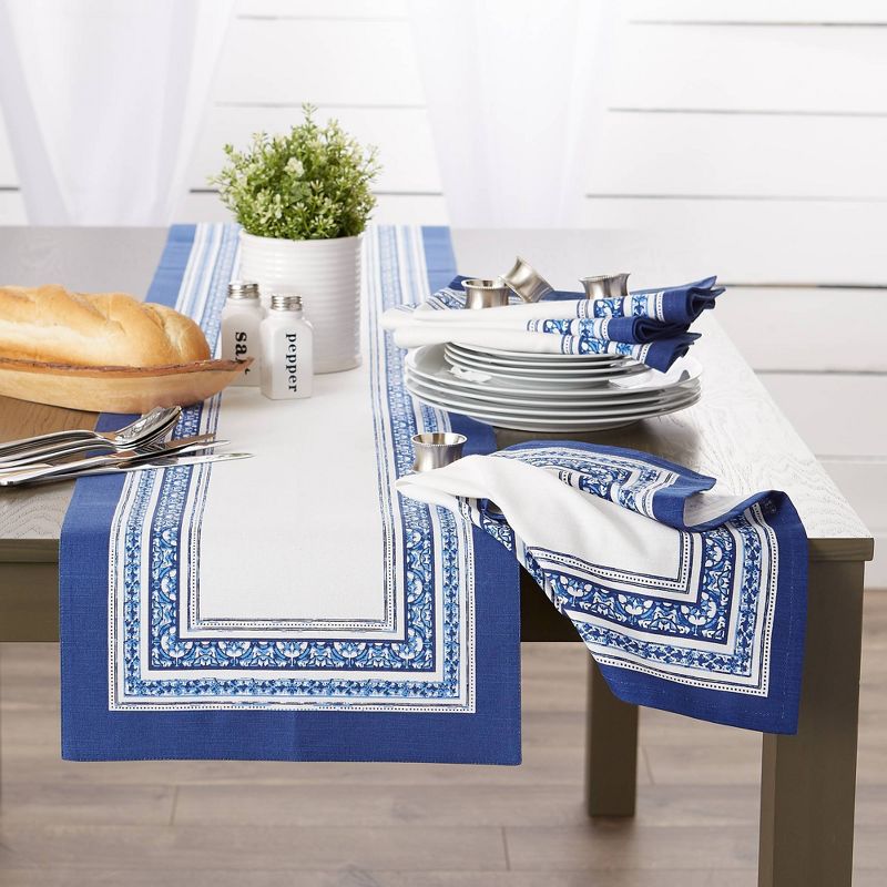 72" x 14" Cotton Porto Stripe  Kitchen Table Runner - Design Imports