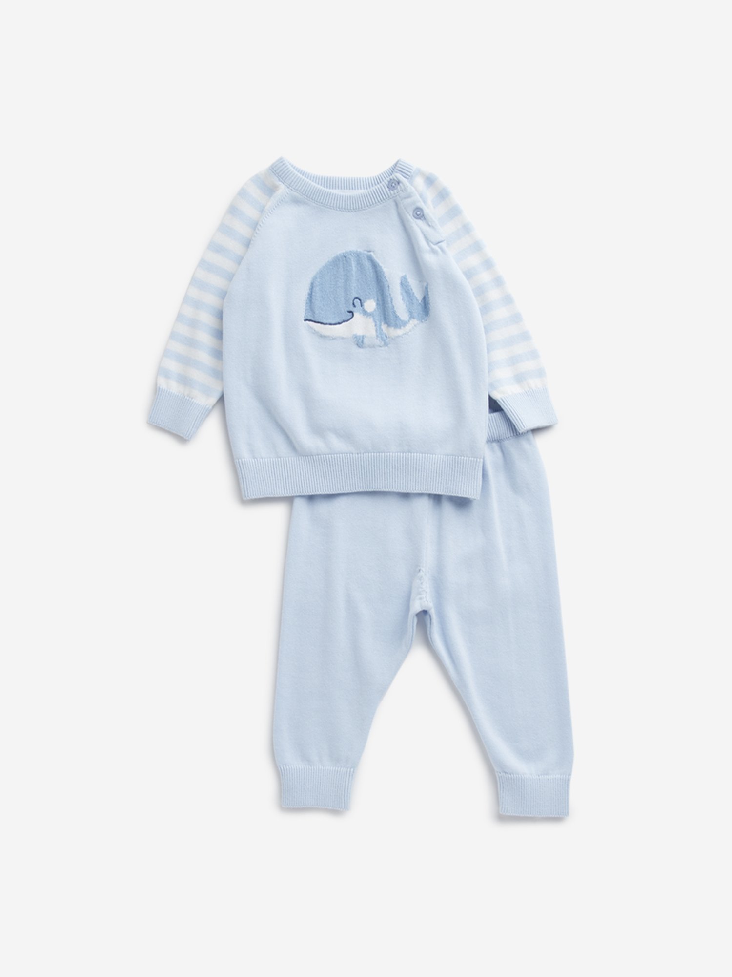 HOP Baby by Westside Light Blue Animal Print Cotton Sweater & Pants Set
