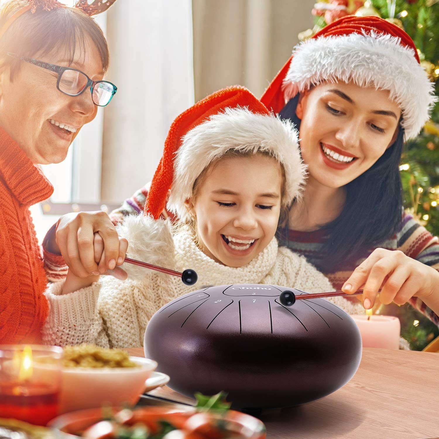 Ohuhu Steel Tongue Drum 10 Inch 11 Notes D Major for Kids and Adults with Rubber Mallets, Finger Picks and Padded Travel Bag