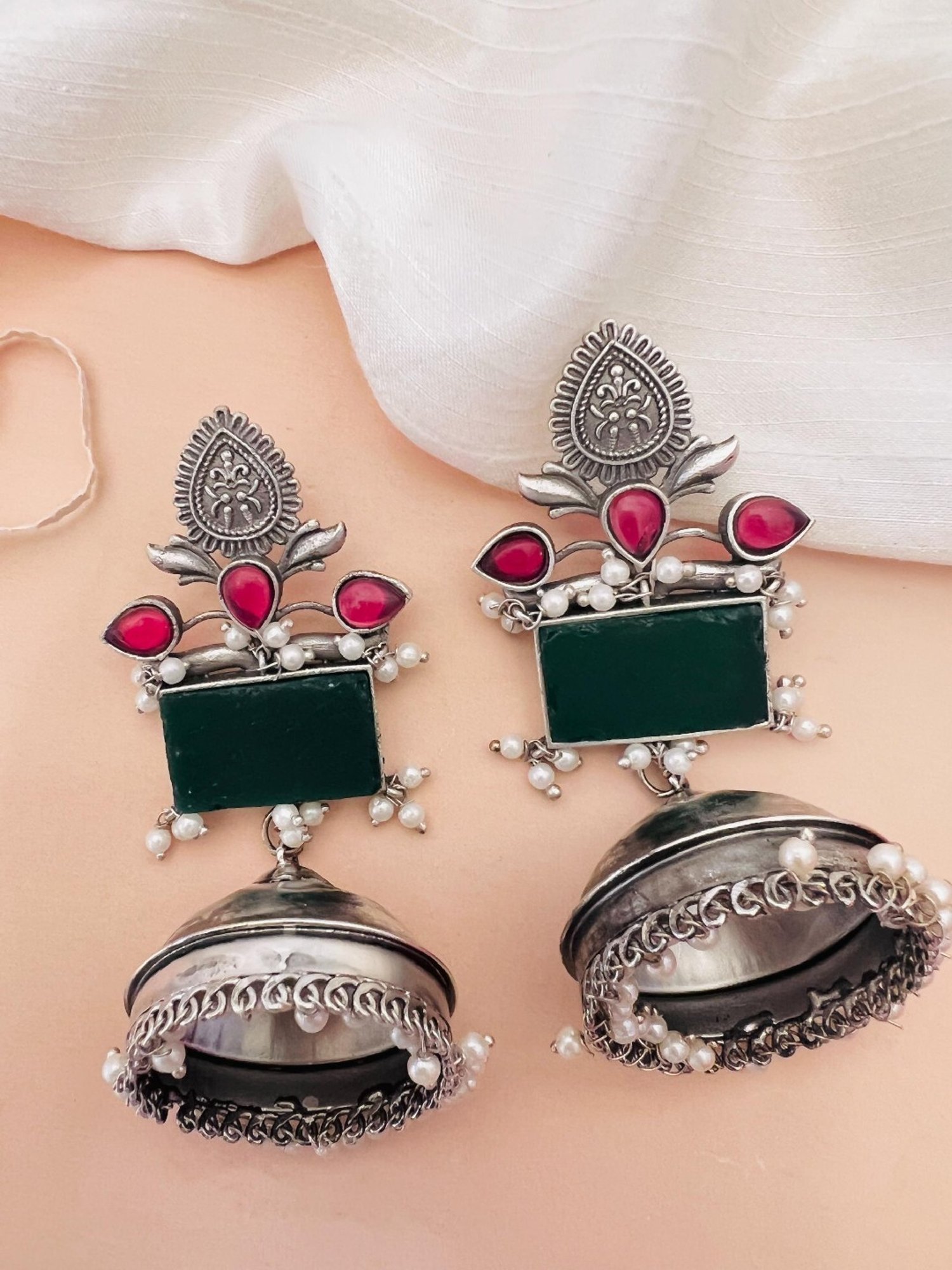 Abdesigns Classic Long Oxidize Jhumki Earrings