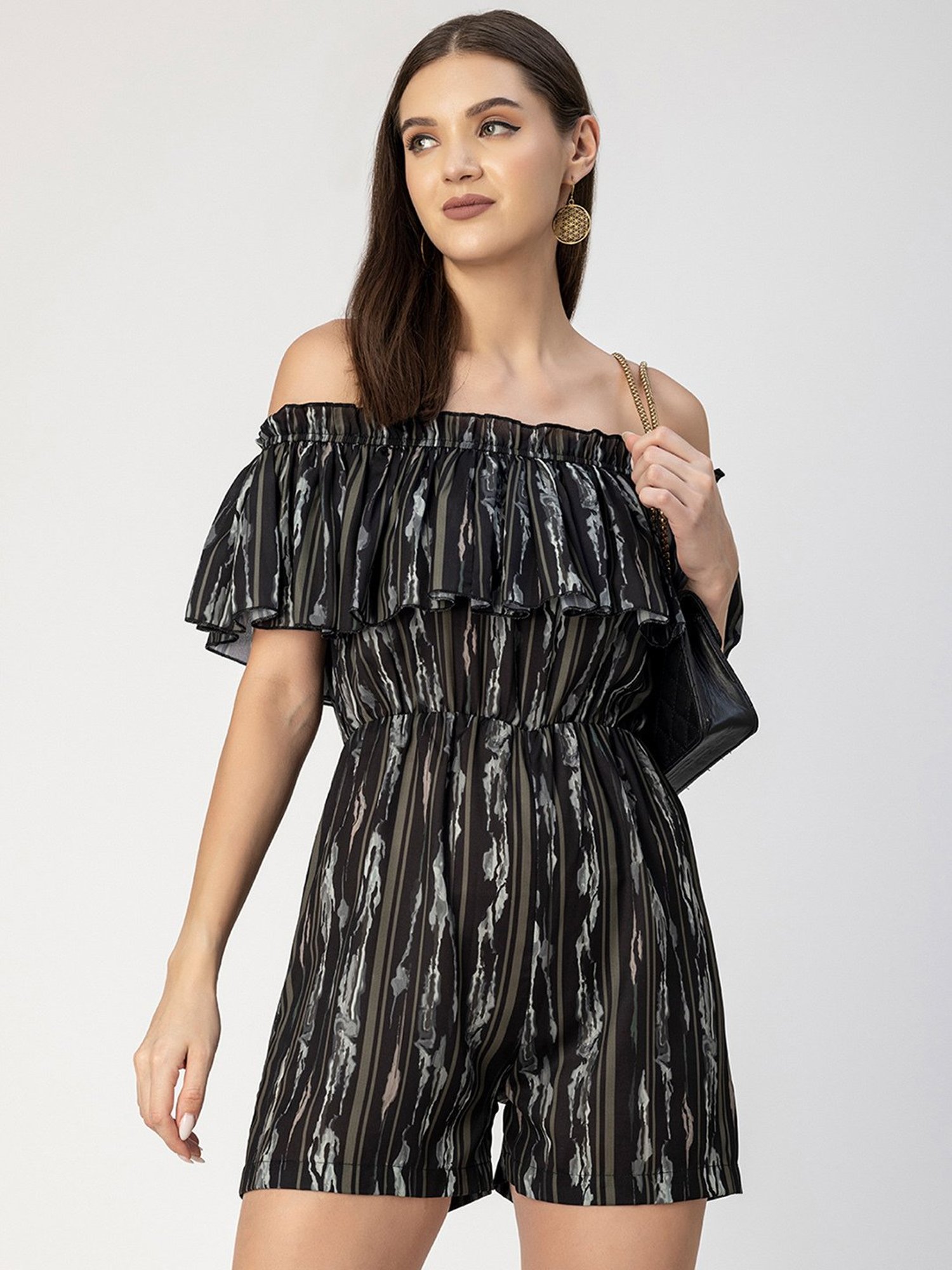 Moomaya Black Georgette Printed Playsuit
