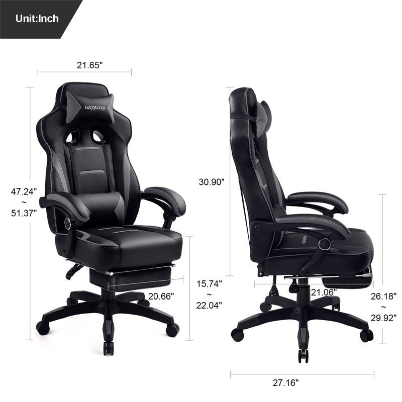 Luckracer Gaming Chair Office Desk Chair with Footrest Pu Leather High Back Adjustable Swivel Lumbar Support Racing Style E-Sports Gamer Chairs