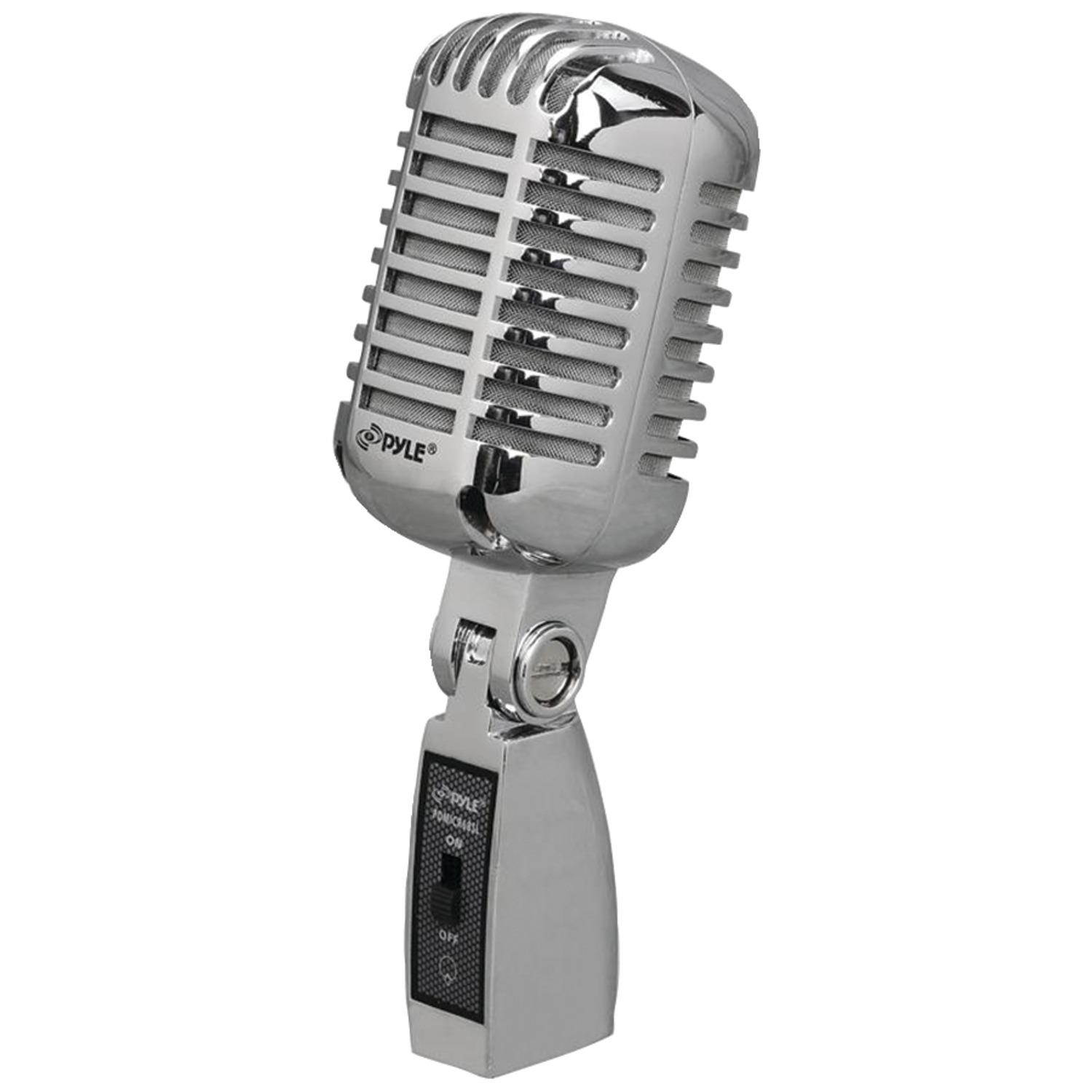 Pyle - Classic Retro Die Cast Metal Vintage Style Dynamic Vocal Microphone with 16ft XLR Cable (Silver)