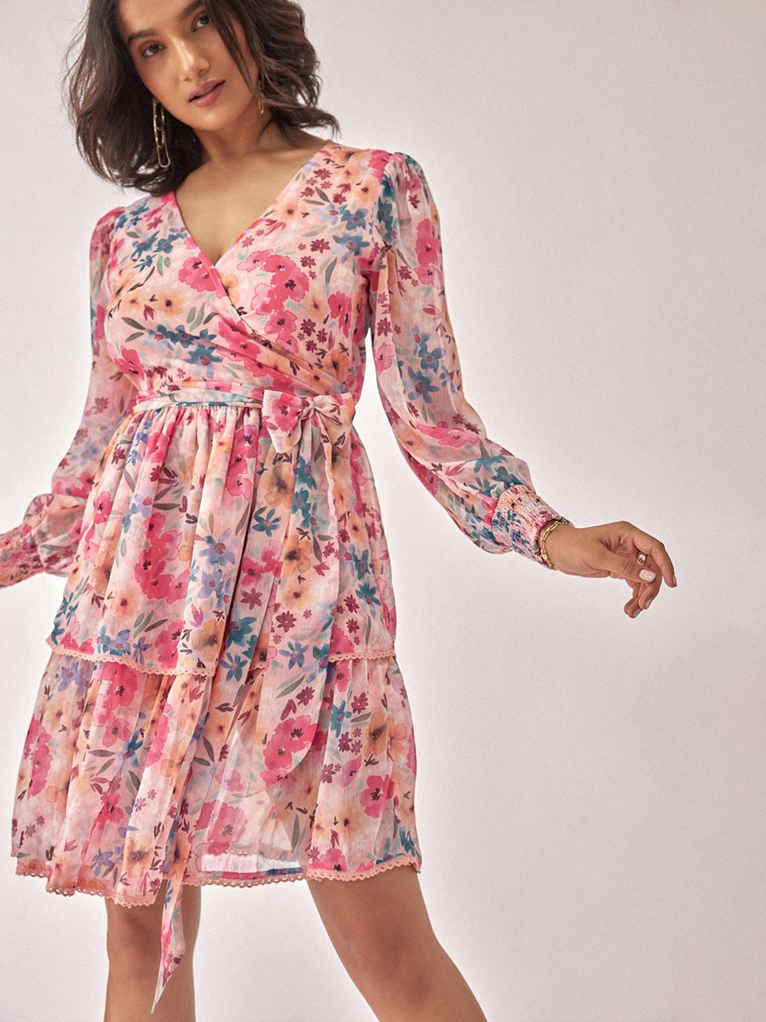 The Label Life Multicolor Floral Wrap Dress