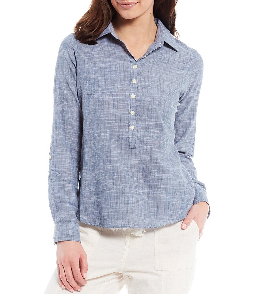 Aventura Devon Organic Cotton Pop-Over 3/4 Roll-Tab Sleeve Top