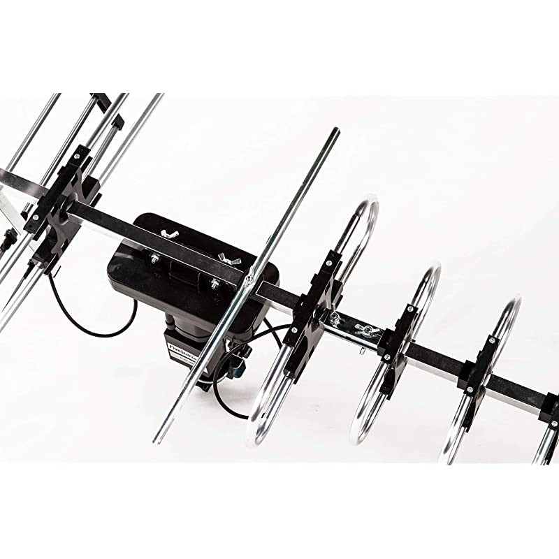 Outdoor HD TV Antenna 2019 Newest Model Up To 200 Miles Range with Motorized 360 Degree Rotation, UHF/VHF/FM Radio with Infrared Remote Control Advanced Design With Installation Kit and Jpole