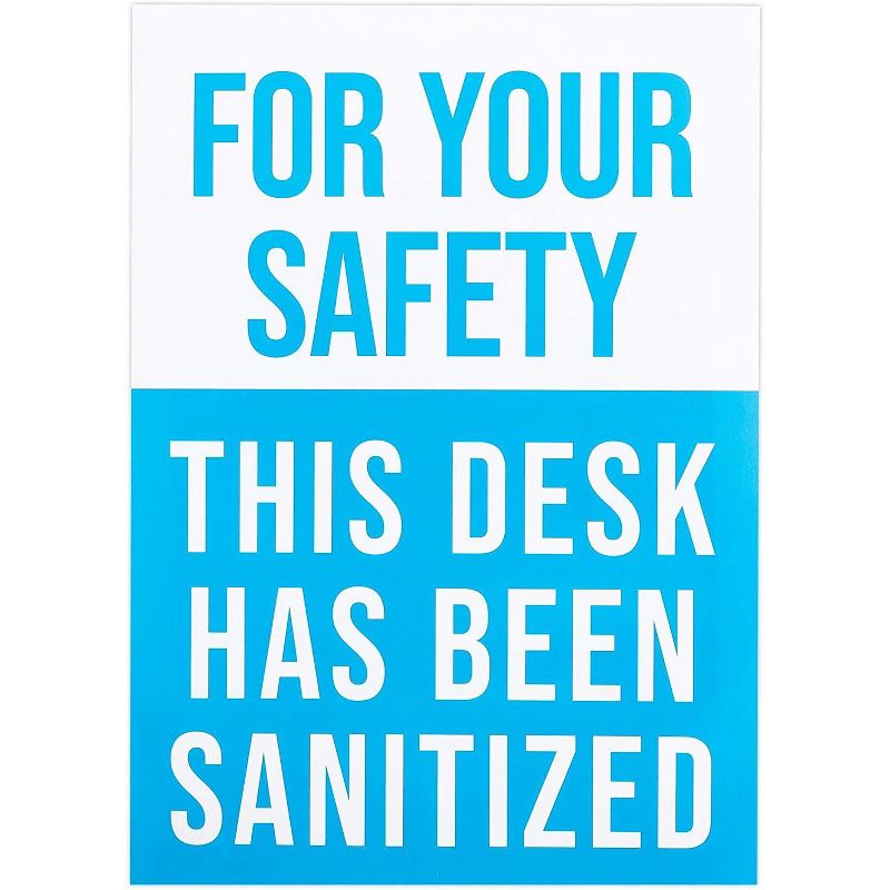 10-Pack Safety Sticker Sign of This Desk Has Been Sanitized (5" x 7", Blue)
