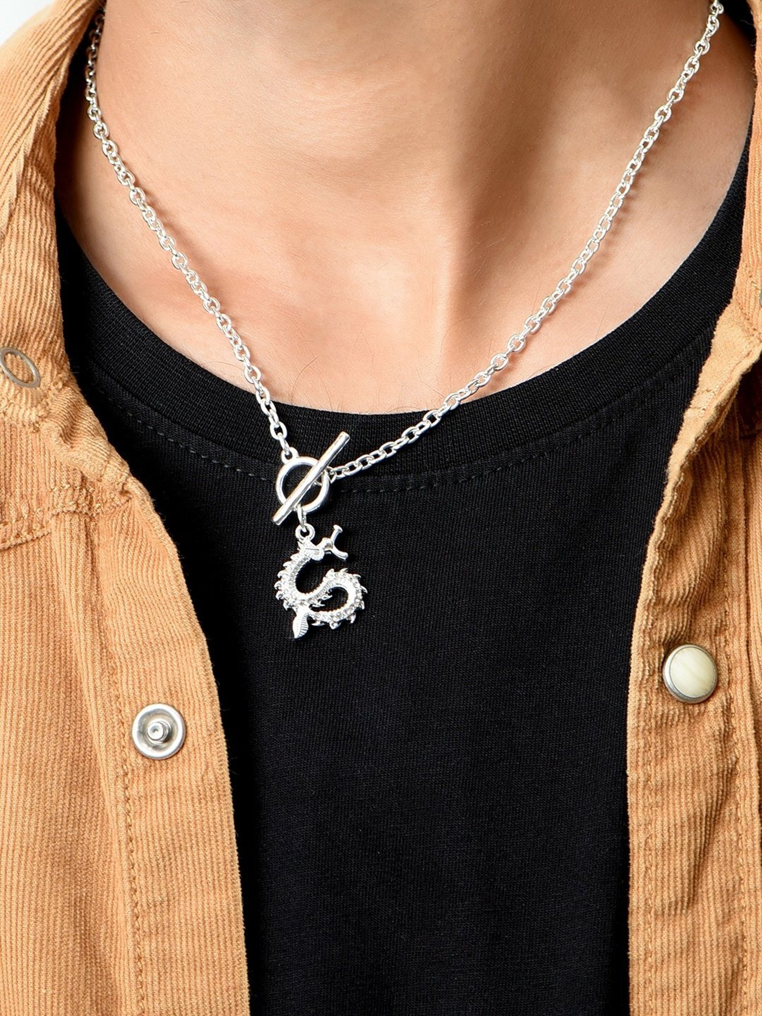 The Bro Code Silver-Plated Dragon Charm Cuban link Chain Necklace for Men