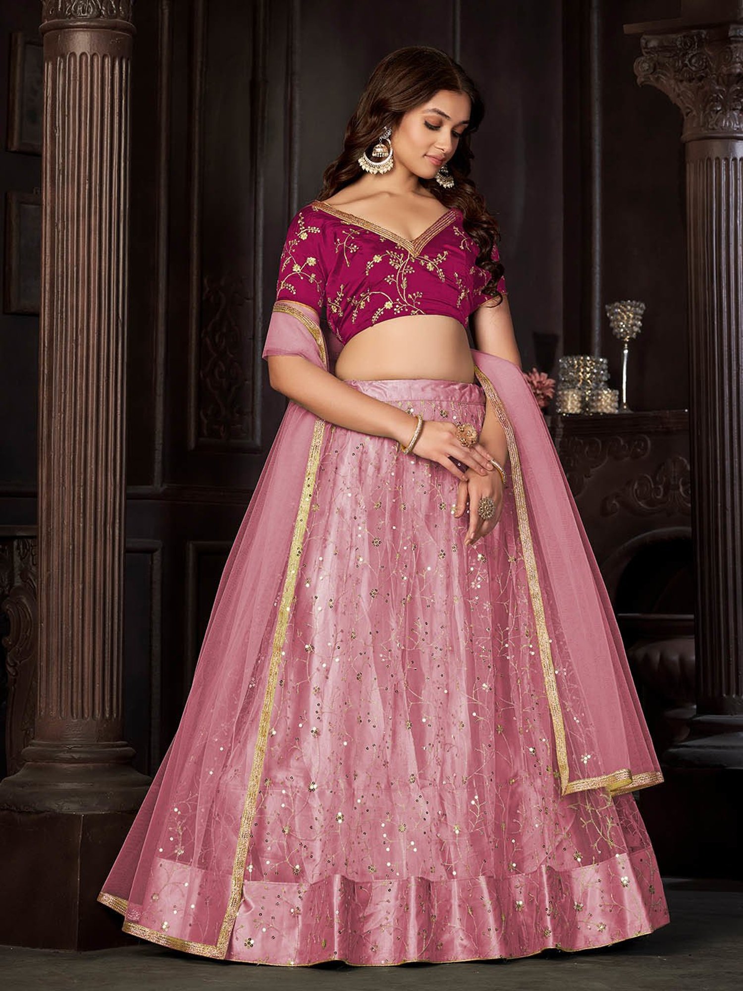 Warthy Ent Pink Embroidered Lehenga Choli Set With Dupatta