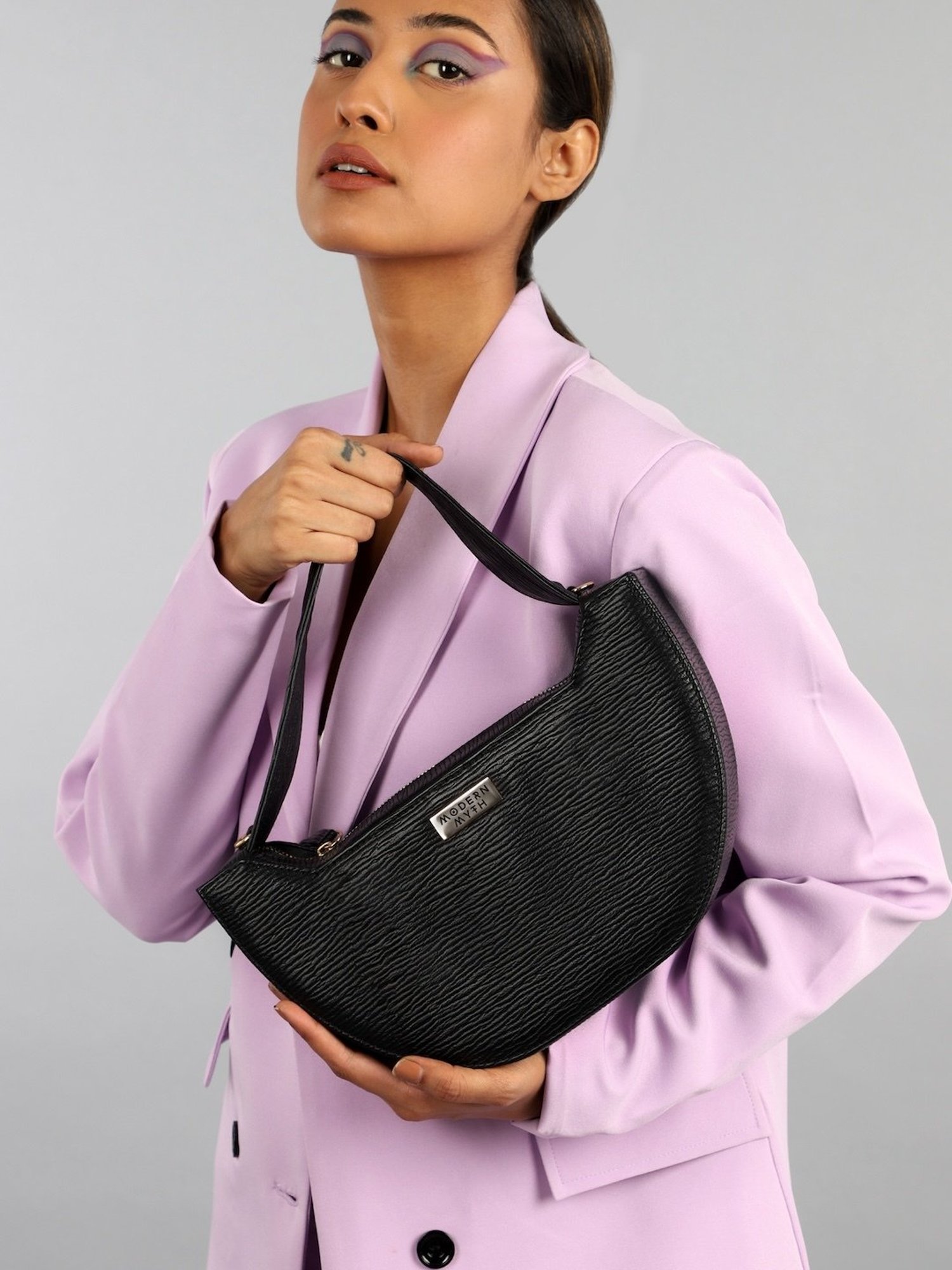 Modern Myth Black Textured Medium Handbag