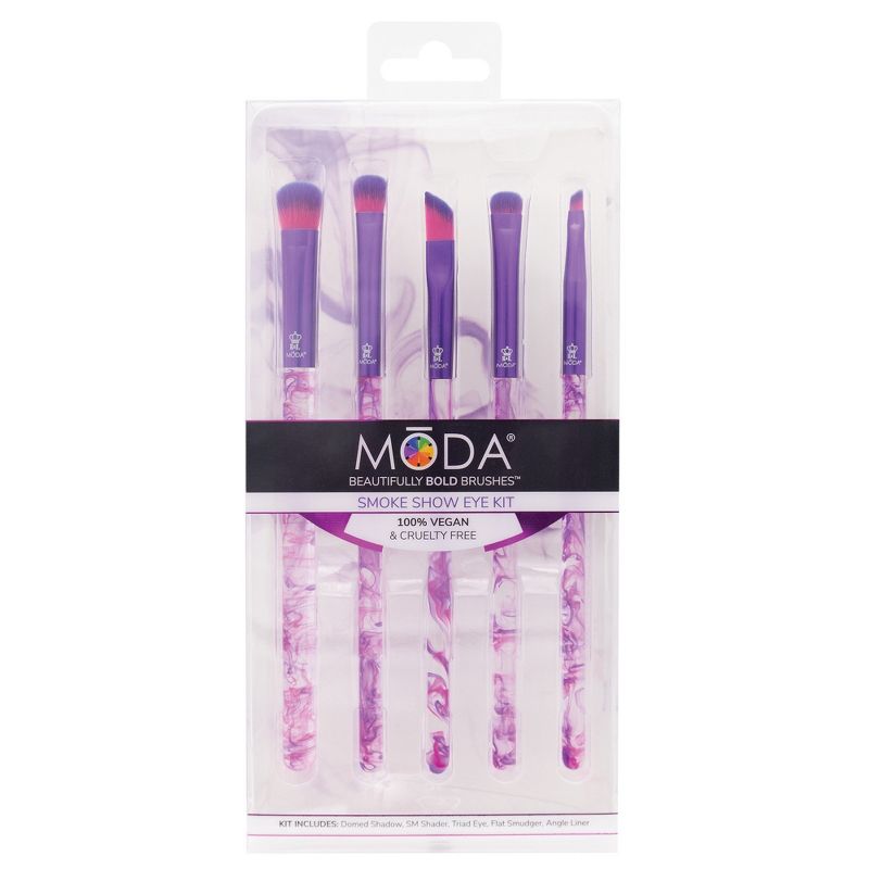 MODA Brush Purple Smoke Show 5pc Eye Makeup Brush Set, Includes - Domed Shadow, SM Shader, Triad Eye, and Angle Liner Brushes