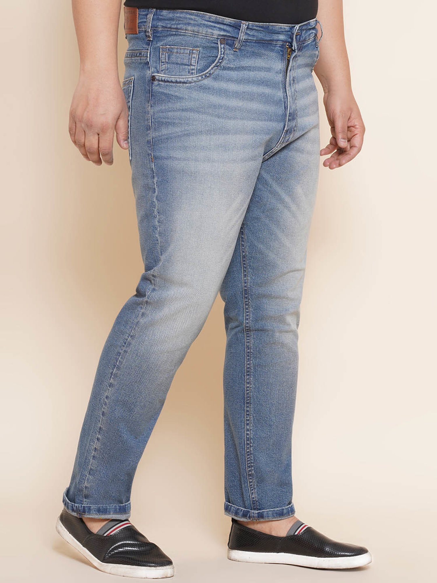 John Pride Blue Regular Fit Lightly Washed Plus Size Jeans