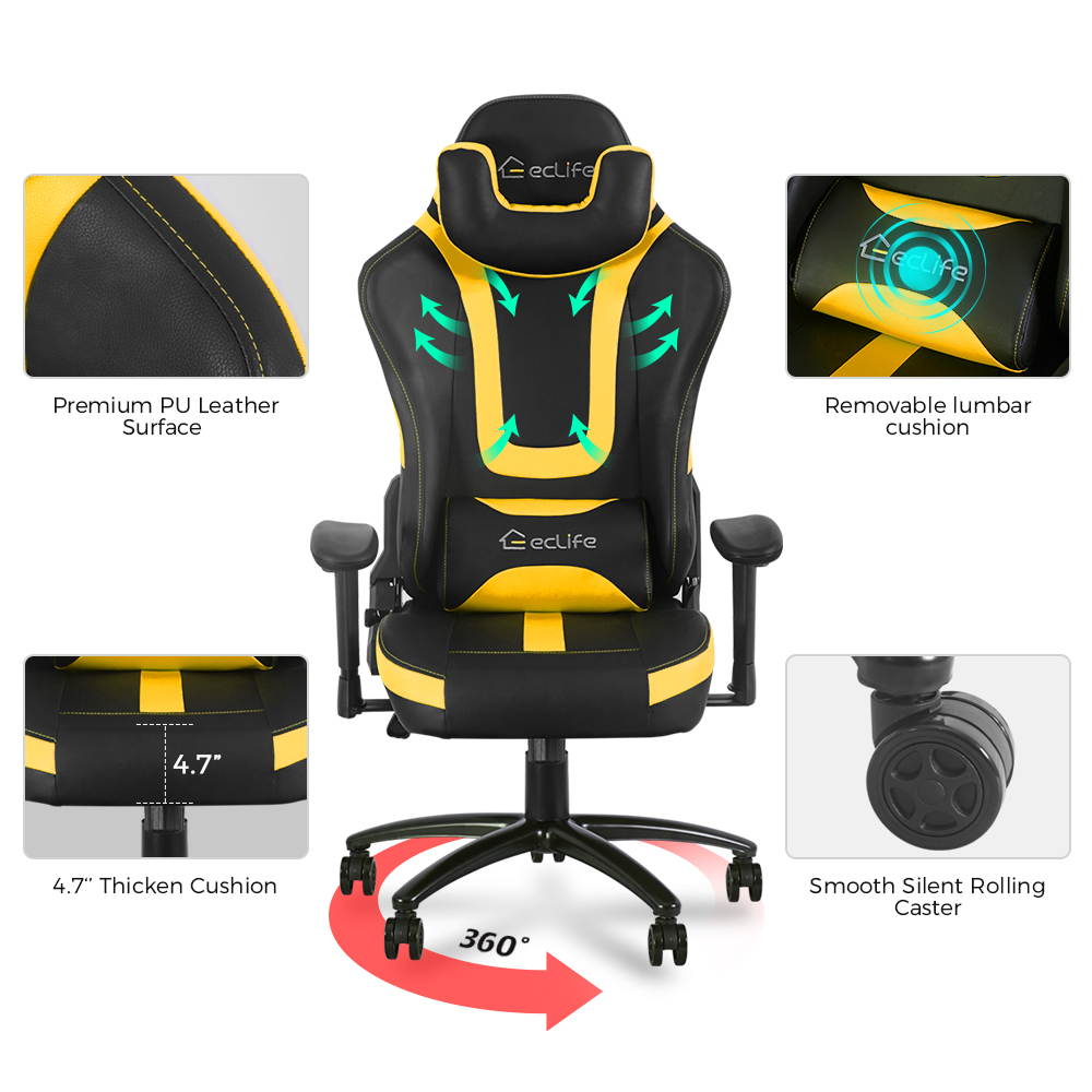 Ergonomic Gaming Chair Racing Style Chair Home Office Chair Massage Chair With Height Adjustment Recliner Swivel Rocker ,Adjustable Headrest,Retractable Footrest And Massage Lumbar Pad