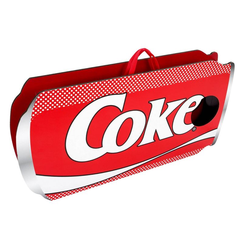 Coca Cola 2 Wooden Coke Can-Shaped Corn Hole Toss Boards with 8 Bean Bags