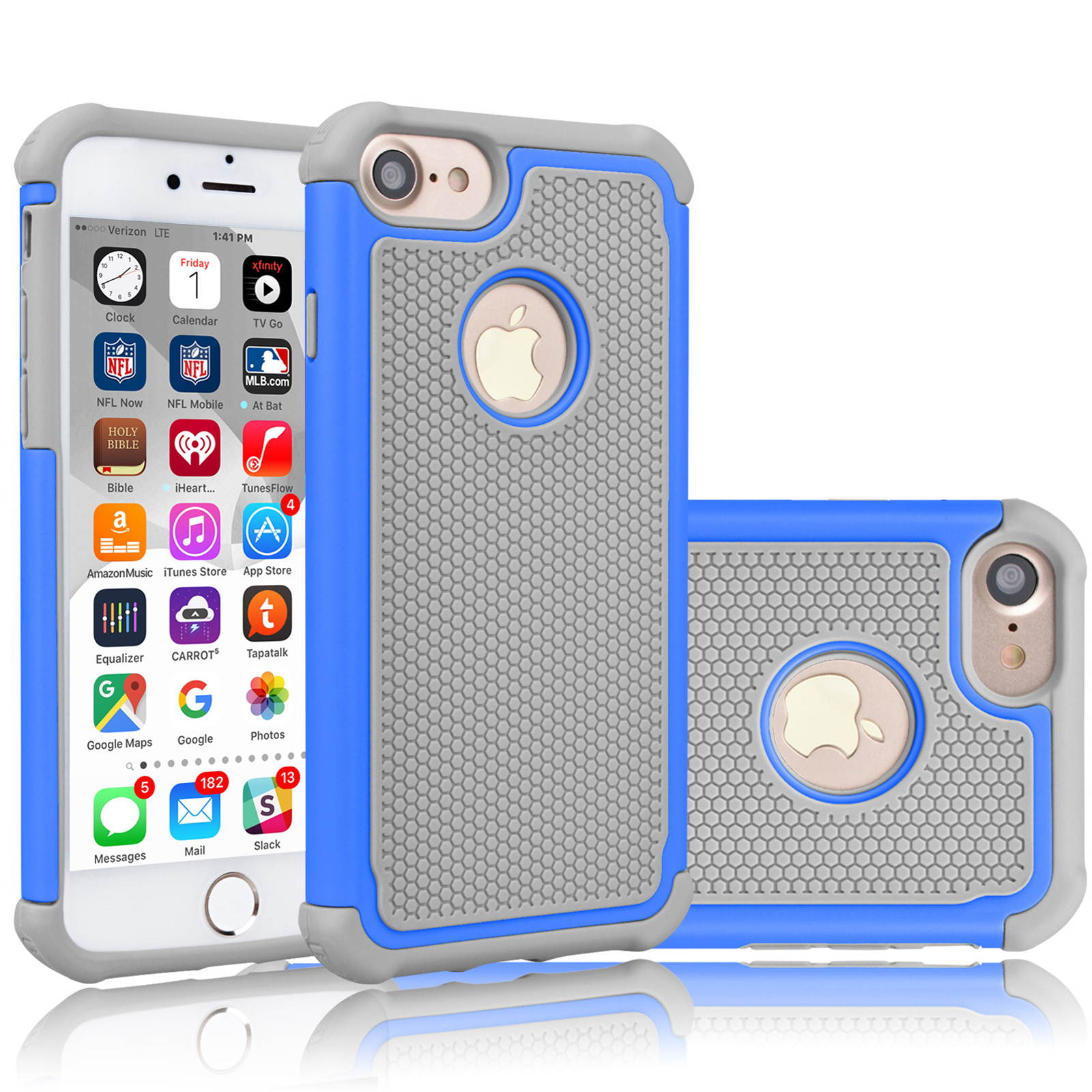 Tekcoo for iPhone 8 Case/iPhone 7 Cute Case, [Tmajor] Shock Absorbing Cases [Blue] Hybrid Bumper Sturdy Defender Rugged Cases Cover Plastic Outer & Rubber Silicone Inner