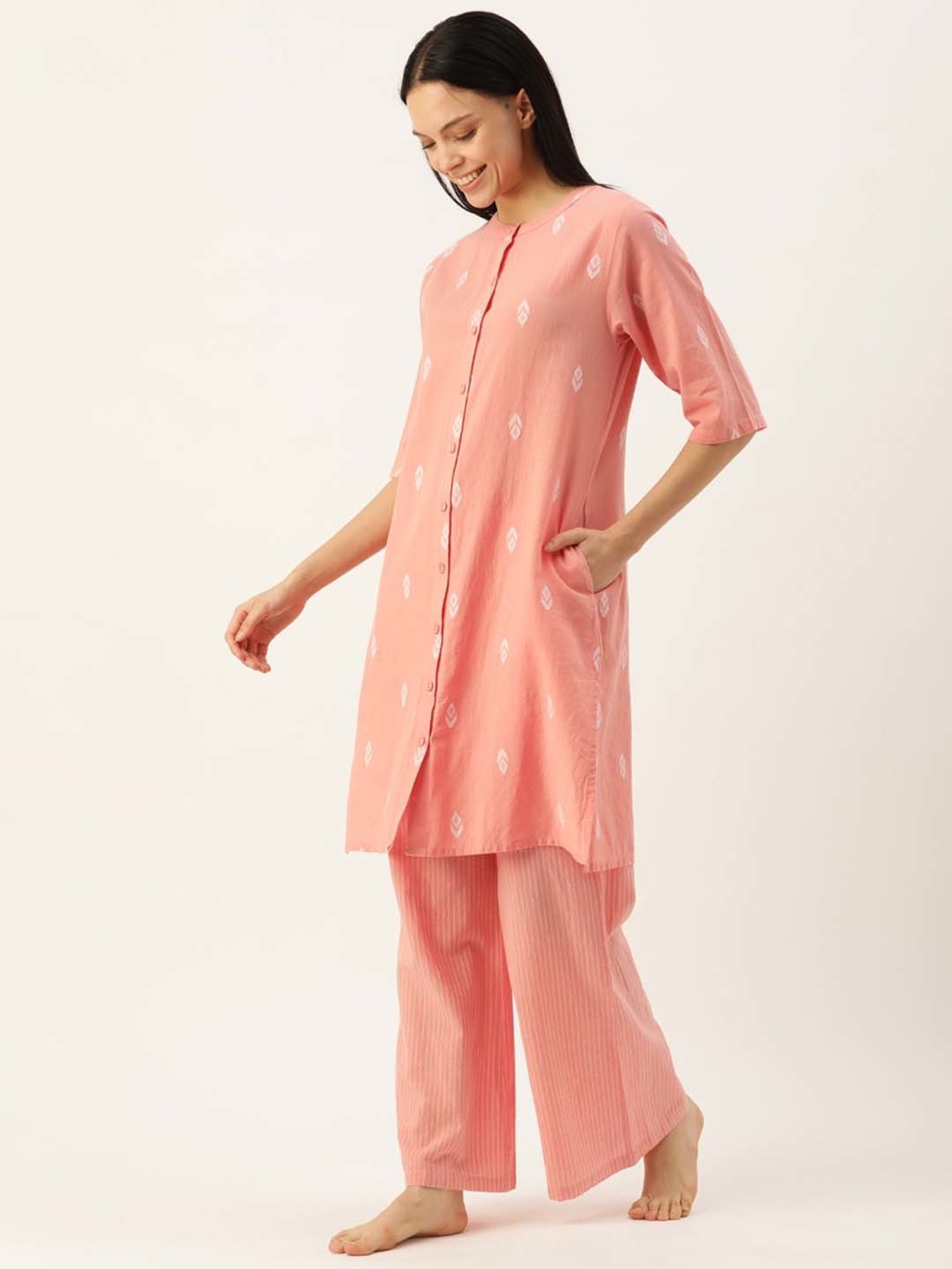 Clt.s Peach Cotton Embroidered Kurta Palazzo Set