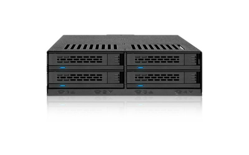 Icy Dock ExpressCage MB324SP-B Drive Enclosure for 5.25" Serial ATA/600, 6Gb/s SAS - Serial ATA/600 Host Interface Internal - Black - 4 x 2.5" Bay