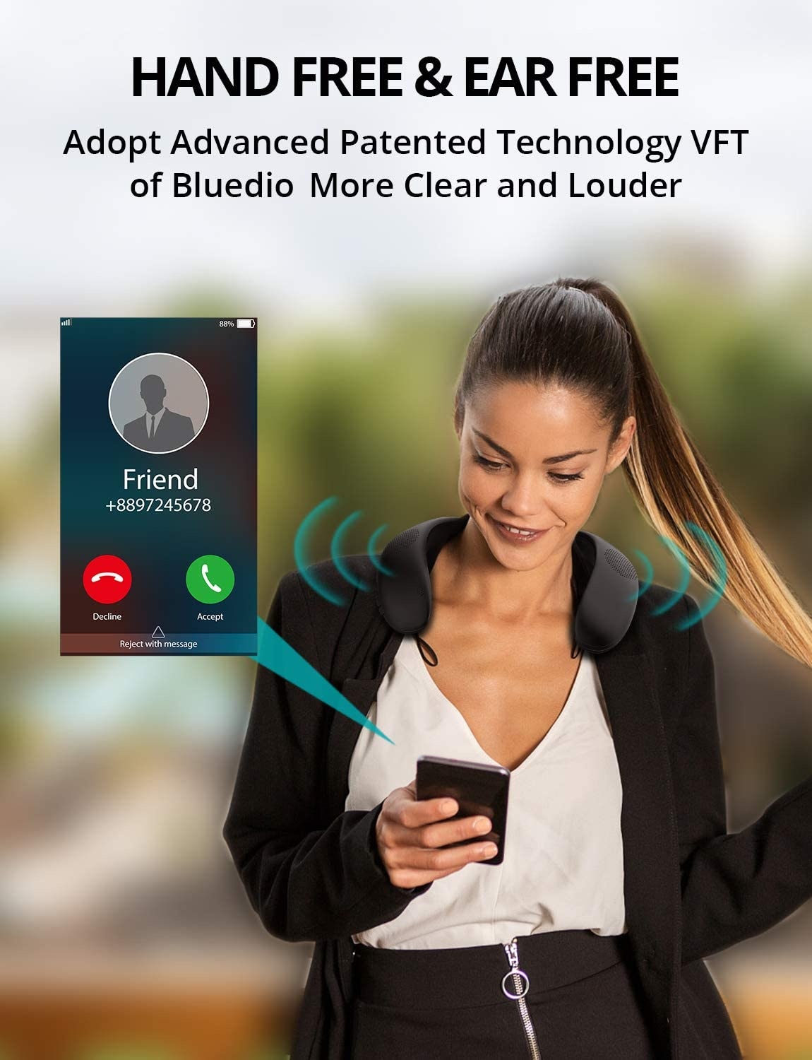 Neckband Portable Bluetooth Speakers, Wireless Wearable Personal Body Speaker w/FM Radio/Micro SD Card, Lightweight Outdoor Sound Box Private Music for Cycling, Hiking, Handsfree Phone Call