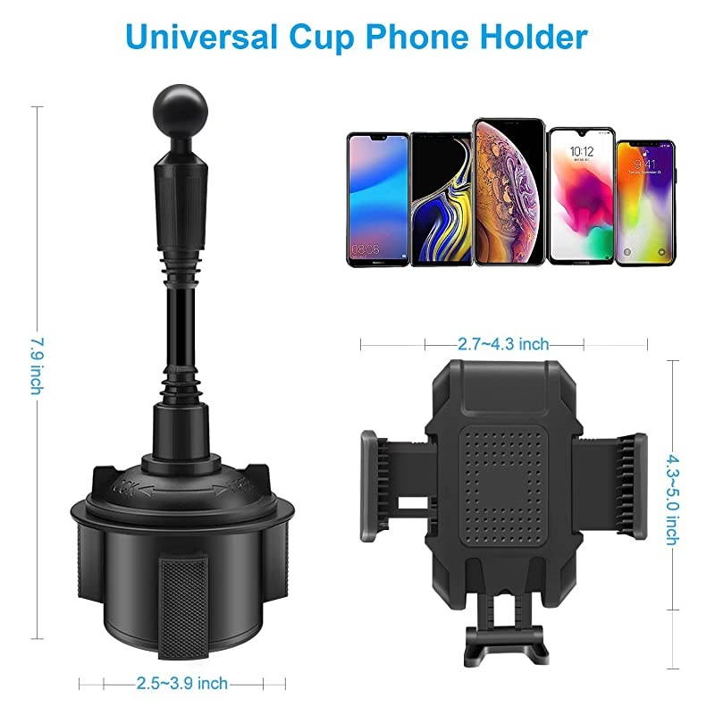 2020 New Cup Holder Phone Mount Universal Adjustable Gooseneck Cup Holder Cradle Car Mount for Cell Phone iPhone XsXSMaxX87 PlusGalaxyHuaweiBlack