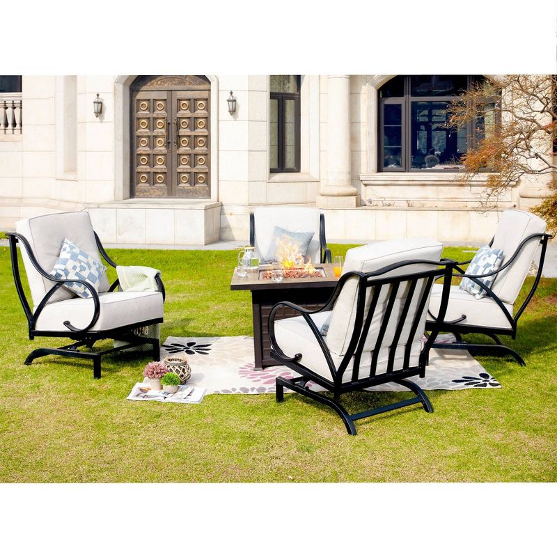 4pc Steel Patio Seating Set with Fire Pit Cream - Lokatse