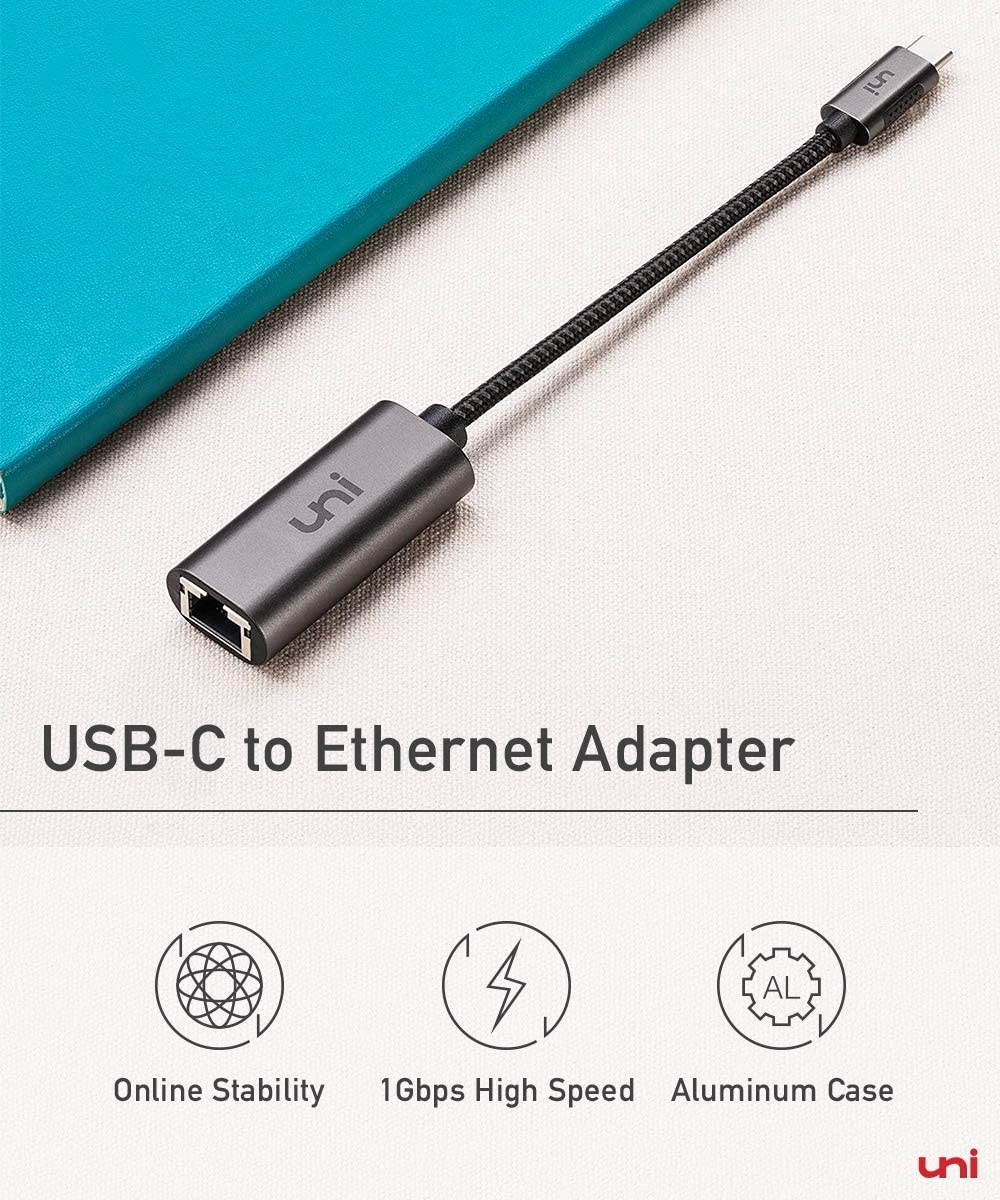 USB C to Ethernet Adapter uni RJ45 to USB C Thunderbolt 3/Type-C Gigabit Ethernet LAN Network Adapter Compatible for MacBook Pro 2020/2019/2018/2017 MacBook Air Dell XPS and More - Gray