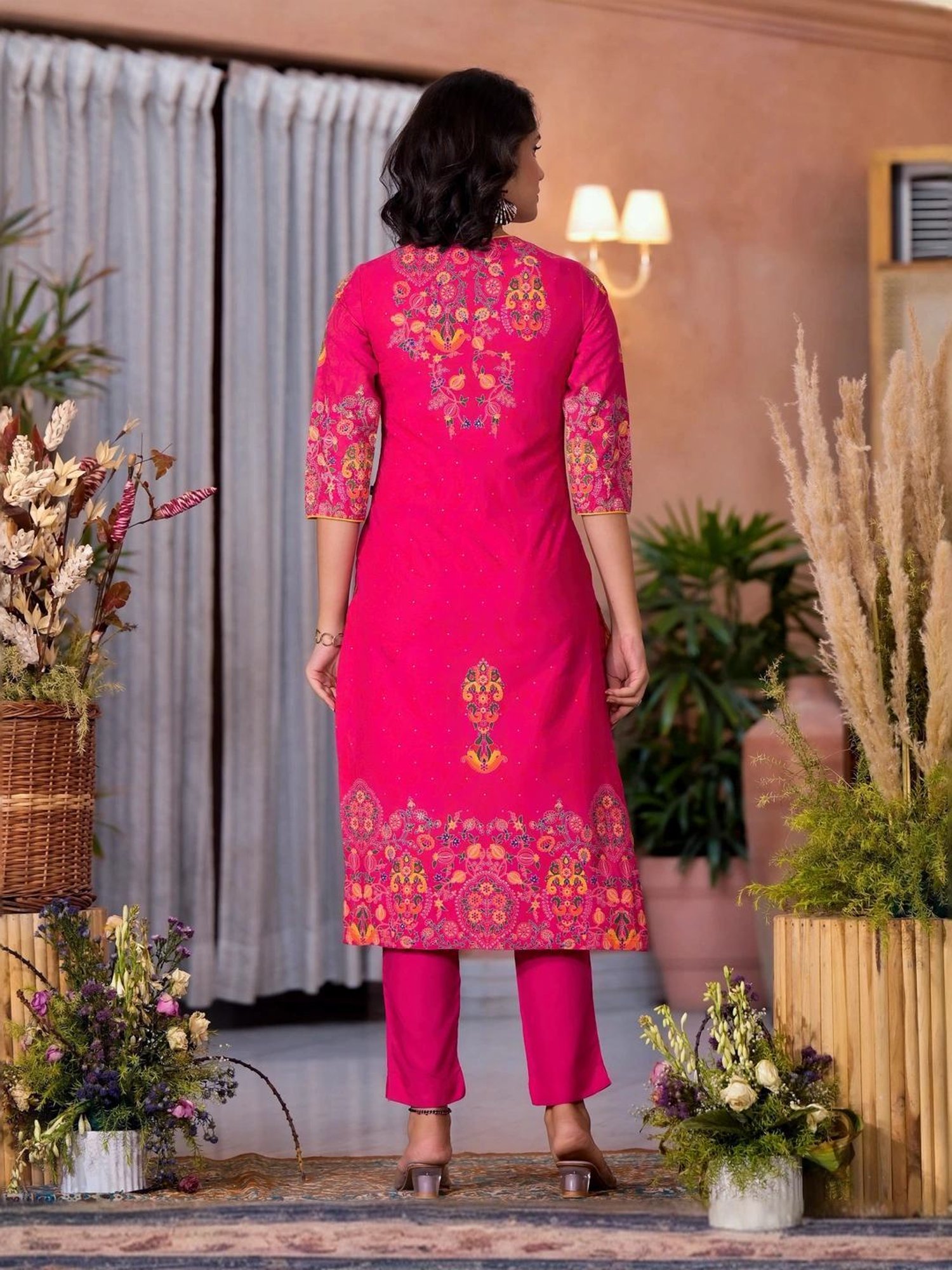 Juniper Pink Embroidered Kurta Pant Set With Dupatta
