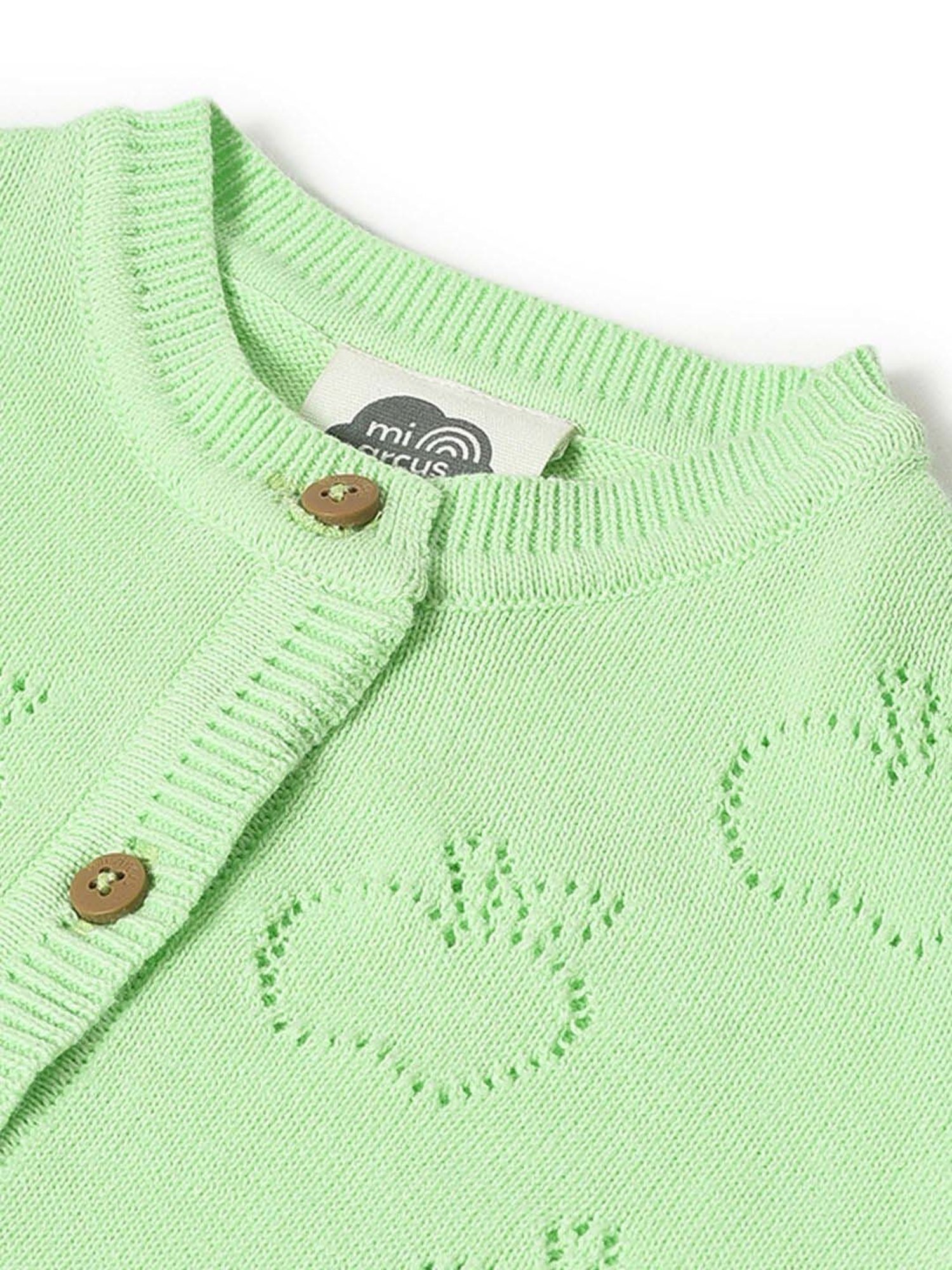 MiArcus Kids Green Cotton Cut Work Full Sleeves Cardigan