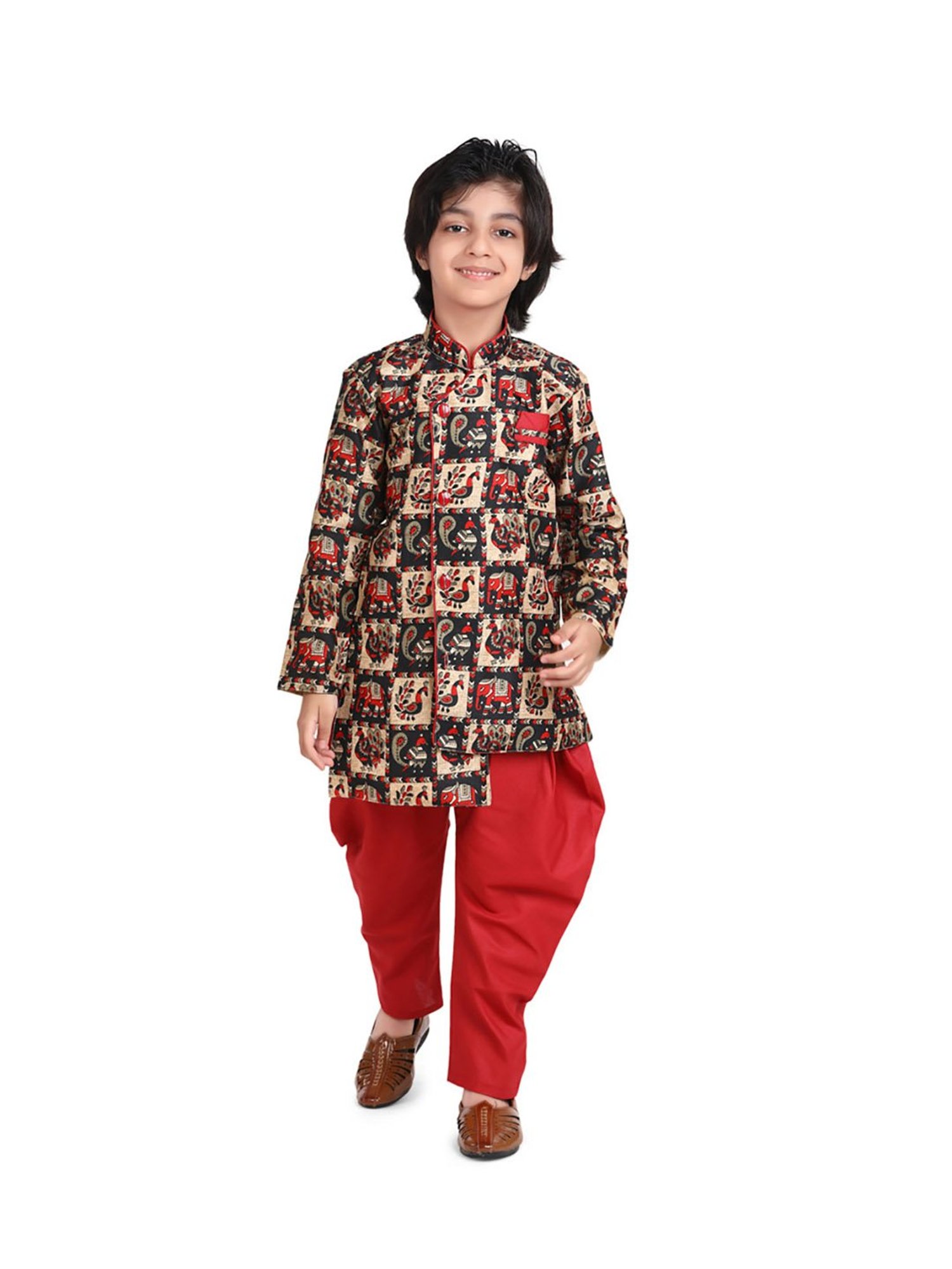 BownBee Kids Multicolored Printed  Kurta with Sherwani Payjama