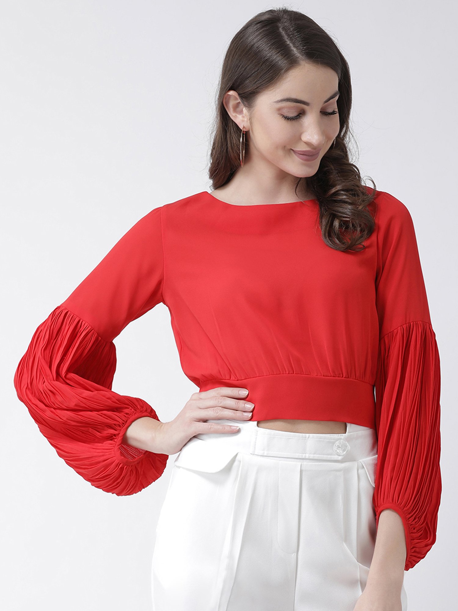 KASSUALLY Red Relaxed Fit Crop Top