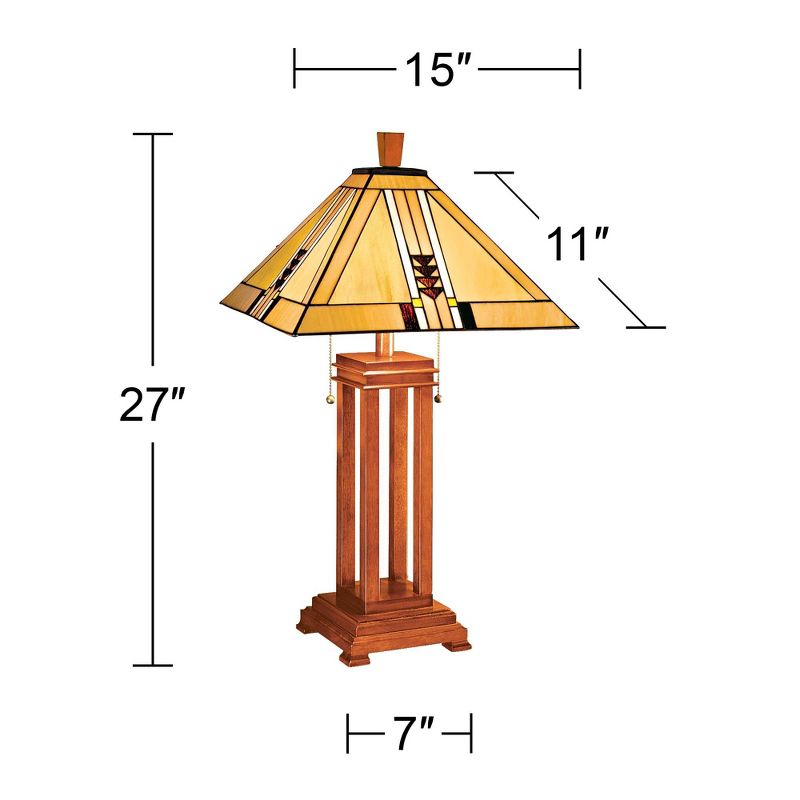Robert Louis Tiffany Art Deco Table Lamp Oak Wood Stained Glass Shade for Living Room Family Bedroom Bedside Nightstand Office