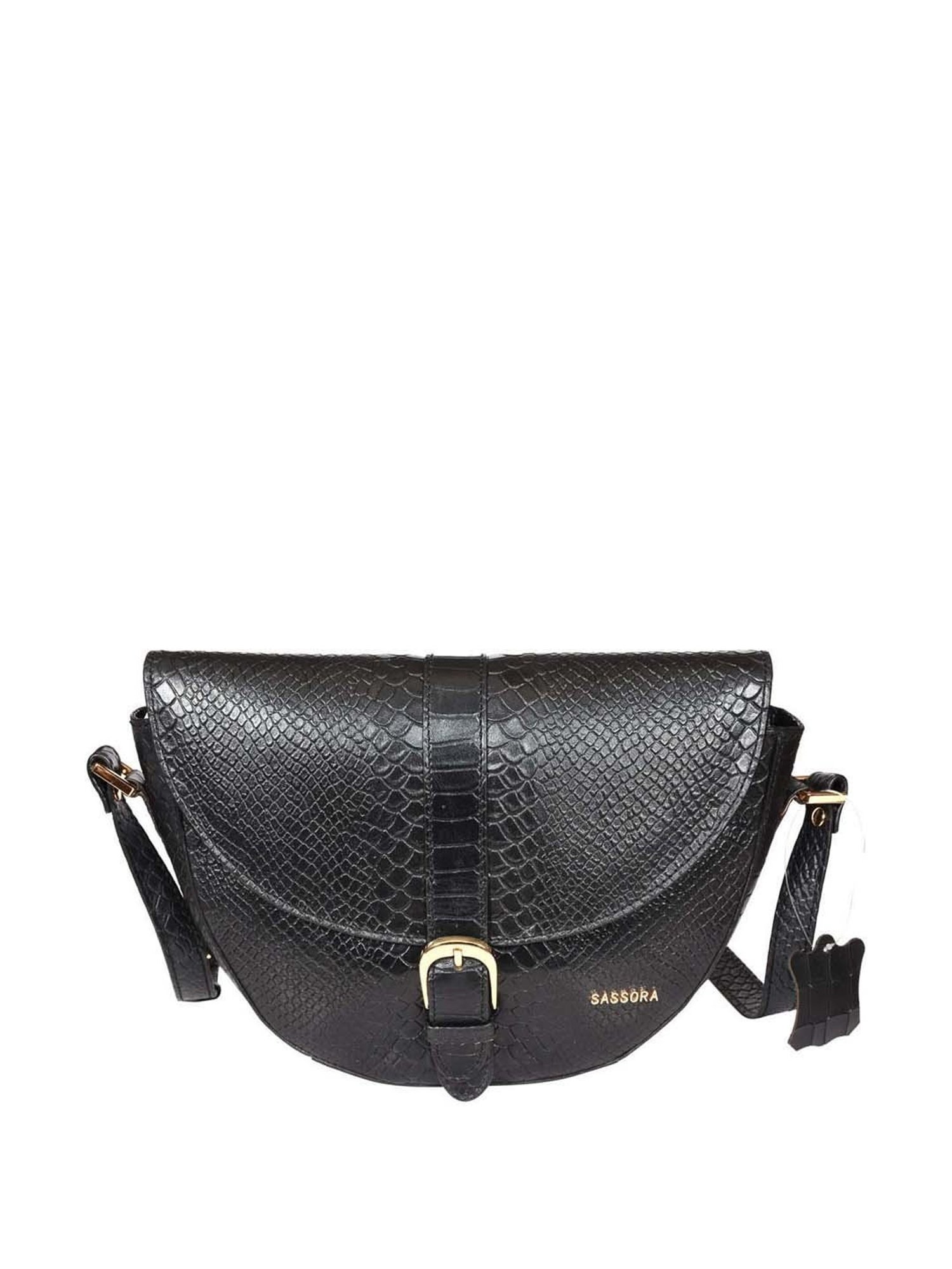 SASSORA Black Textured Medium Sling Handbag