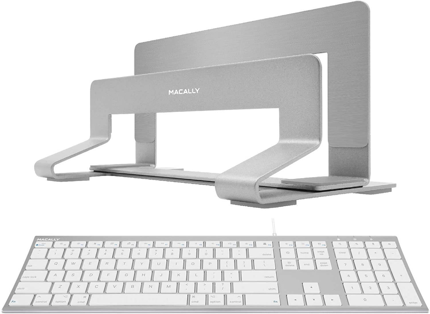 Macally Ultra Slim Wired Computer Keyboard and Vertical Laptop Stand, Declutter to Boost Productivity