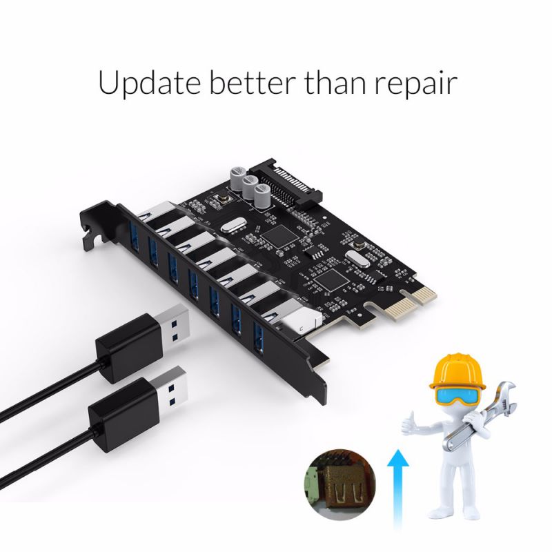 Plugadget 7 Port USB3.0 PCI-E Express Card Sata to 15 Pin High Speed Extender Adapter Card Power Connector