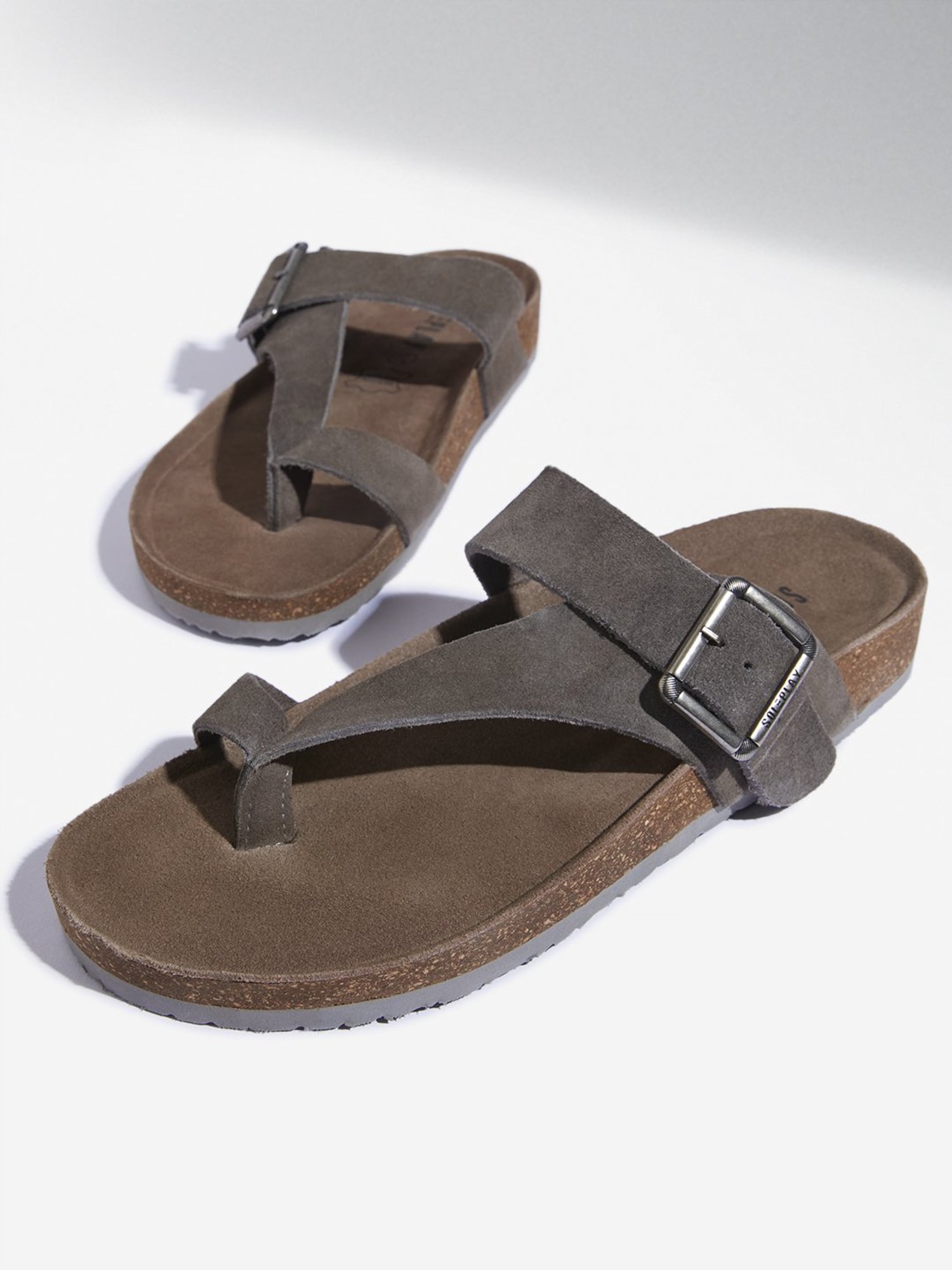 SOLEPLAY by Westside Dark Grey Buckle-Strap Leather Sandals