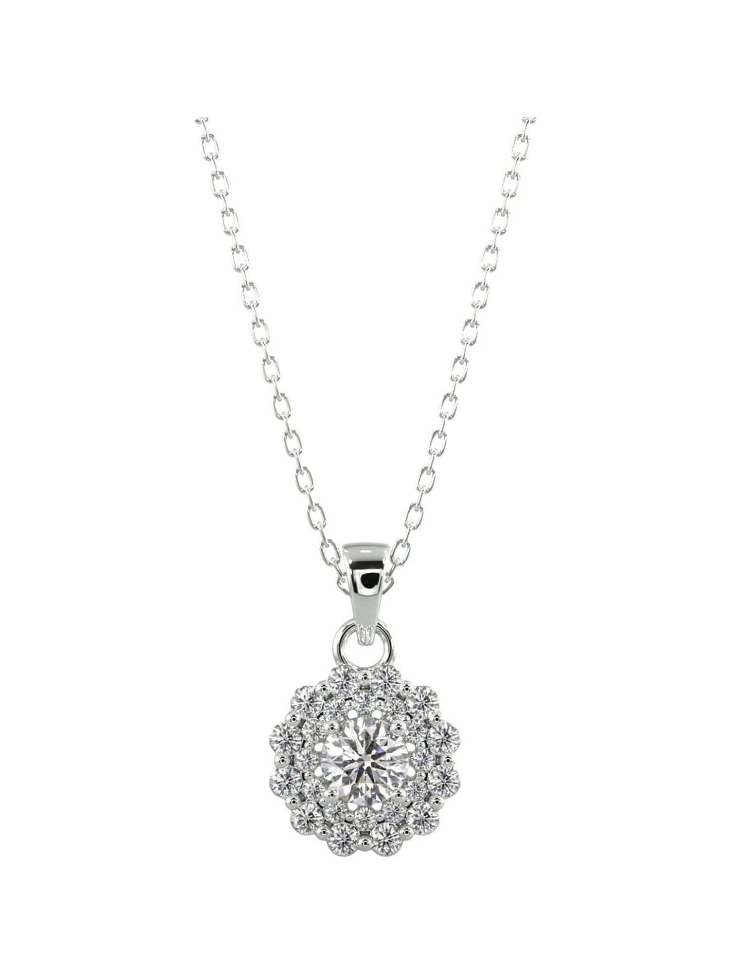 Silvermist 925 Sterling Silver Double Halo Diamond Chain Pendant for Women & Girls