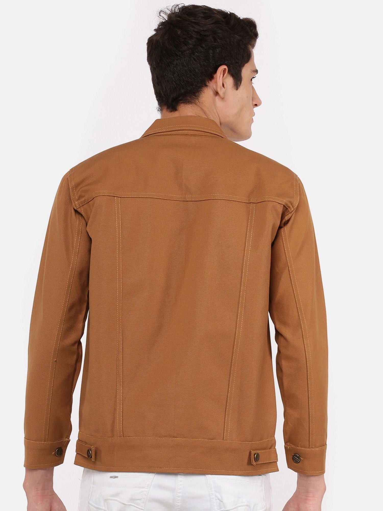 VOXATI Brown Full Sleeves Shirt Collar Denim Jacket