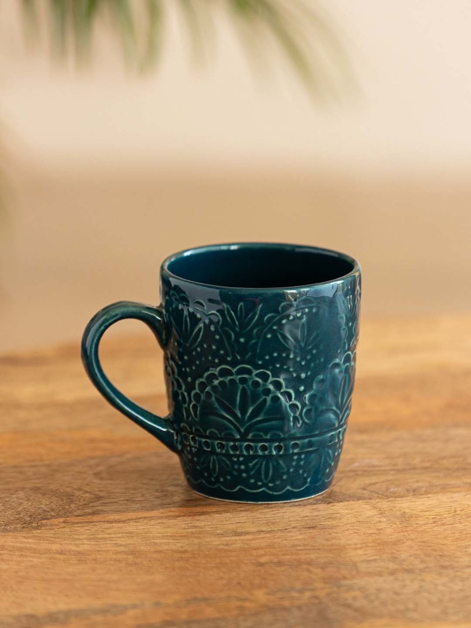 ExclusiveLane Teal Forest Dark Teal Ceramic Hand Glazed Coffee Mug (0.18 L)