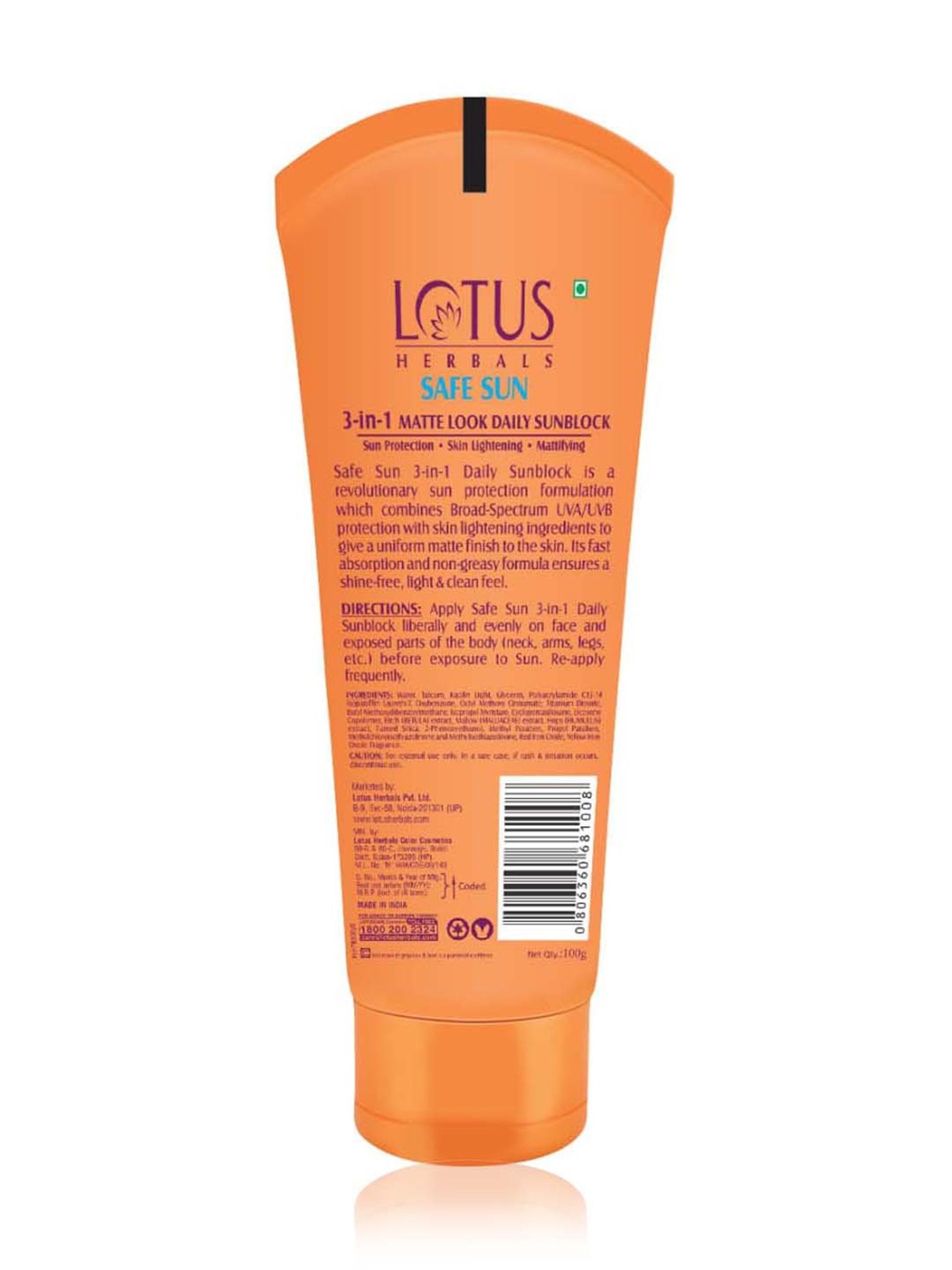 Lotus Herbals Safe Sun 3 In 1 Matte Look Daily Sunblock SPF 40 - 100 gm