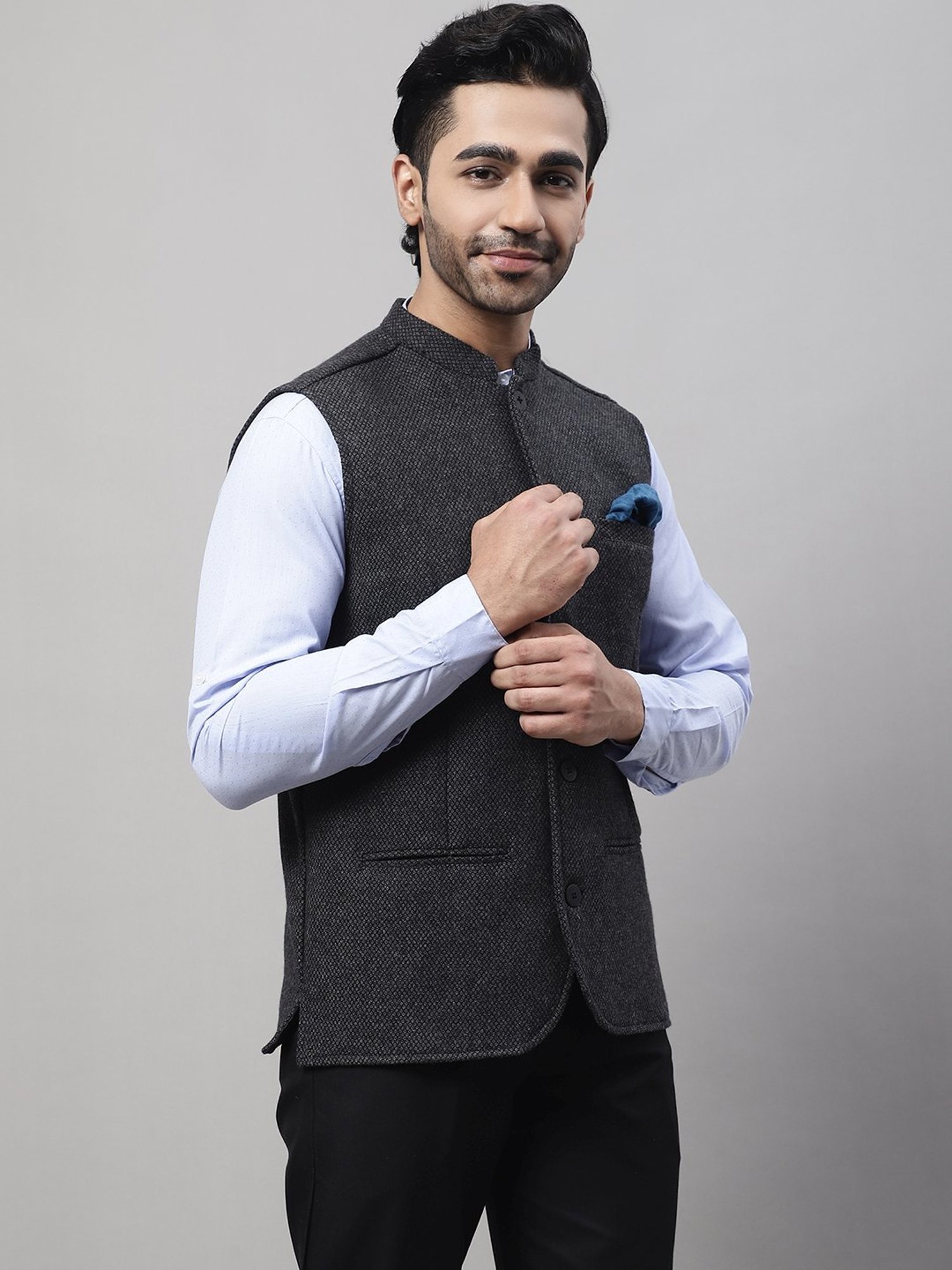 Even Grey Regular Fit Nehru Jacket