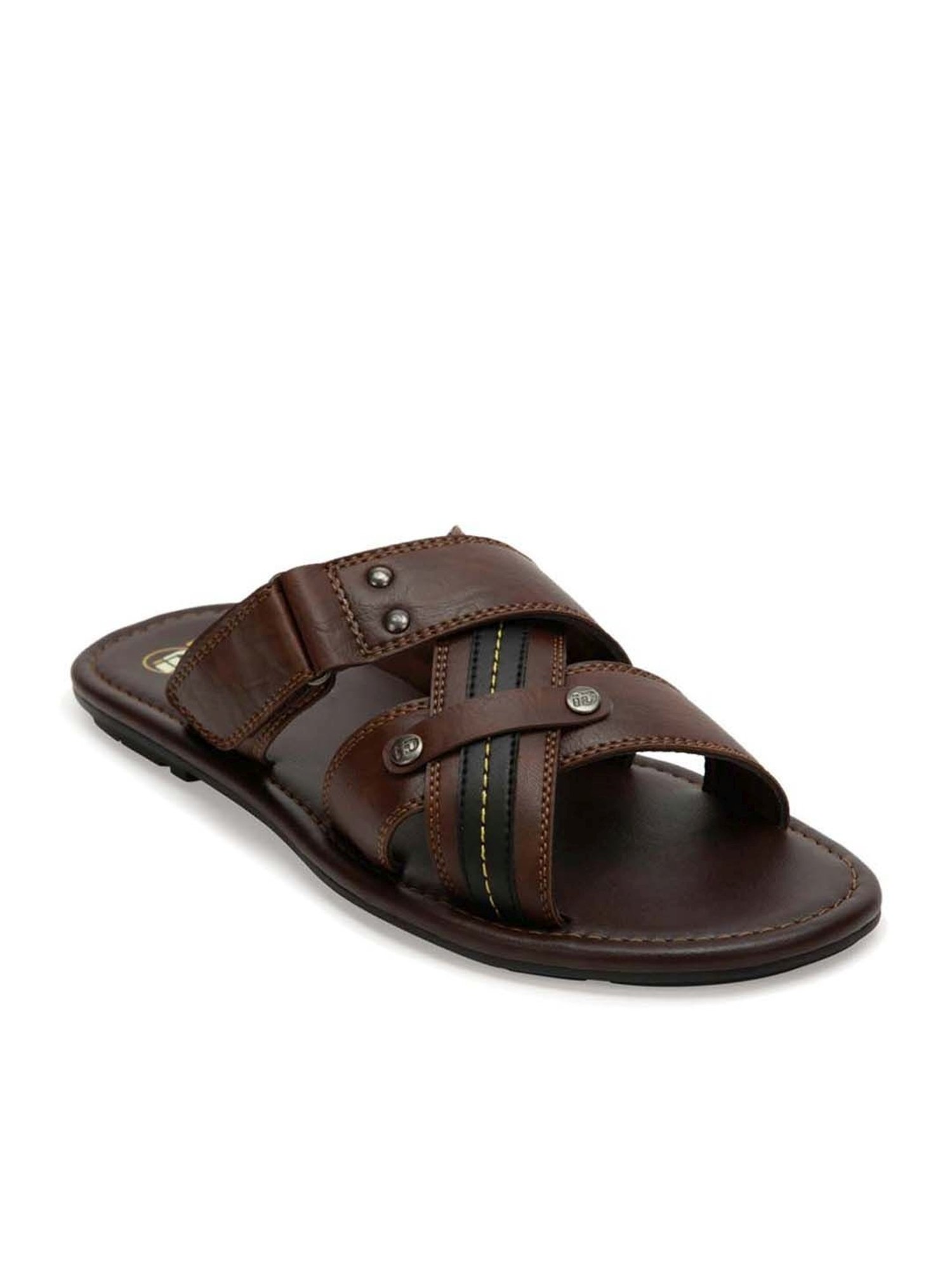 ID Men's Brown Cross Strap Sandals