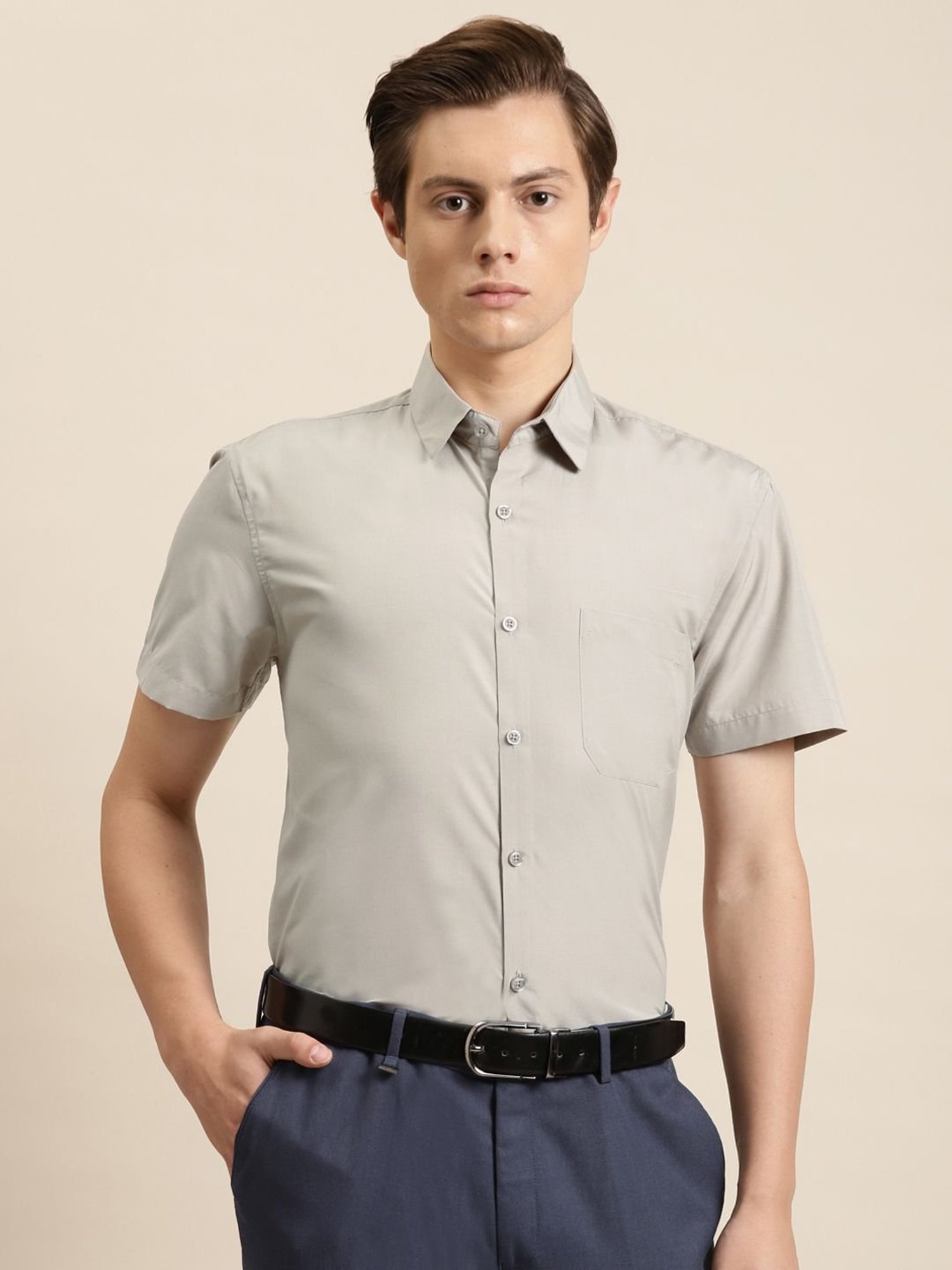 Sojanya Grey Cotton Regular Fit Shirt