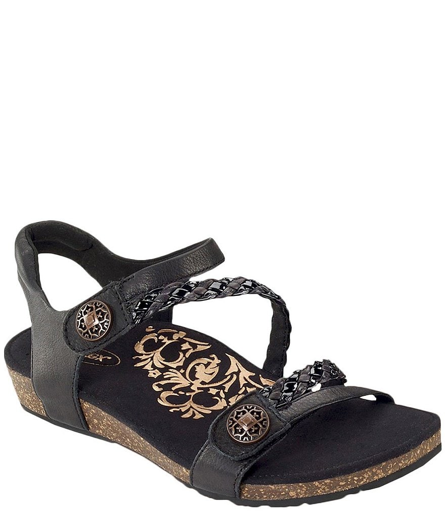 Aetrex Jillian Braided Leather Cork Wedge Sandals