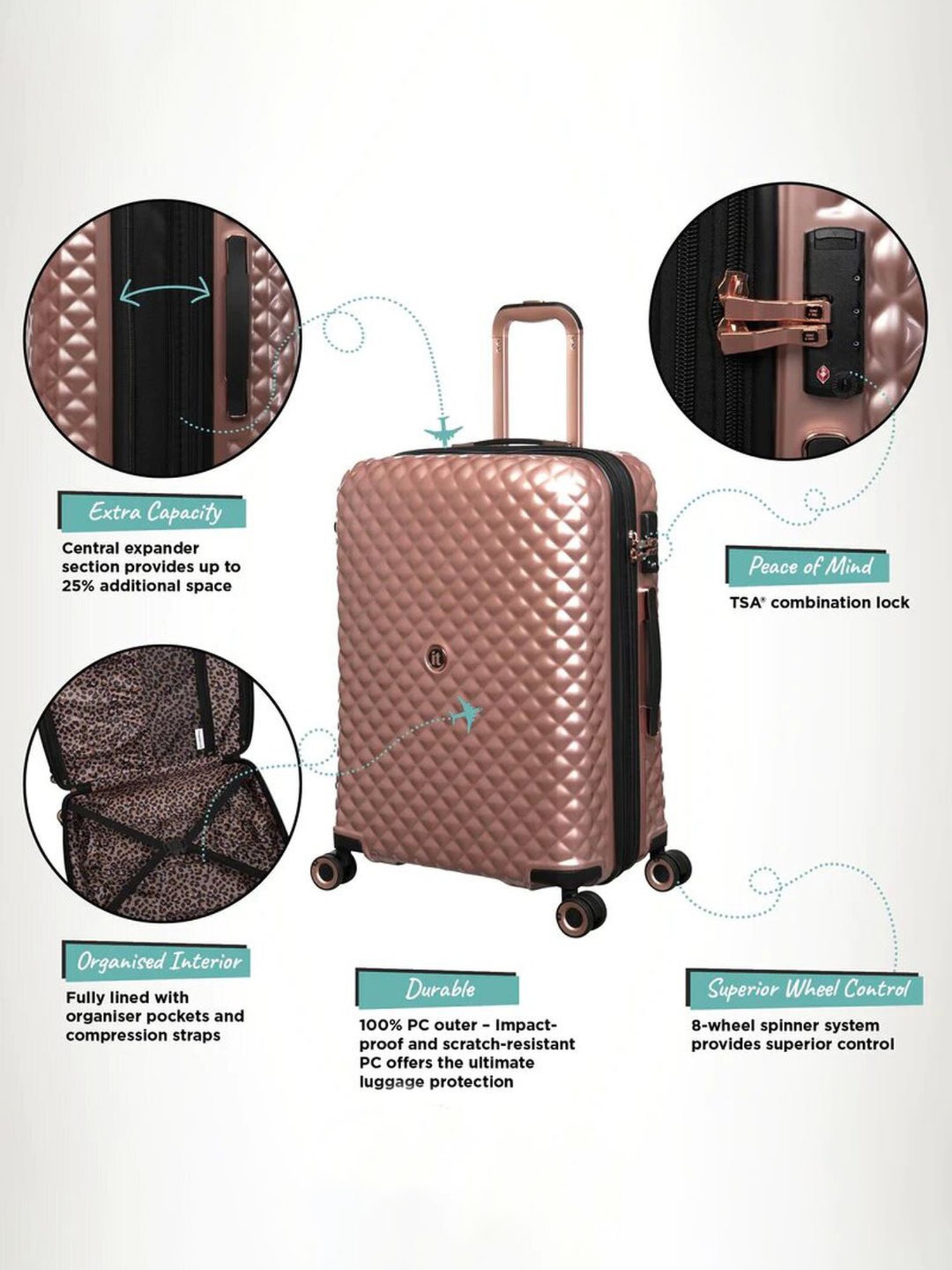 it luggage Glitzy Rose Gold Large-28 inches Expandable Hardsided Trolley Bag with TSA Lock