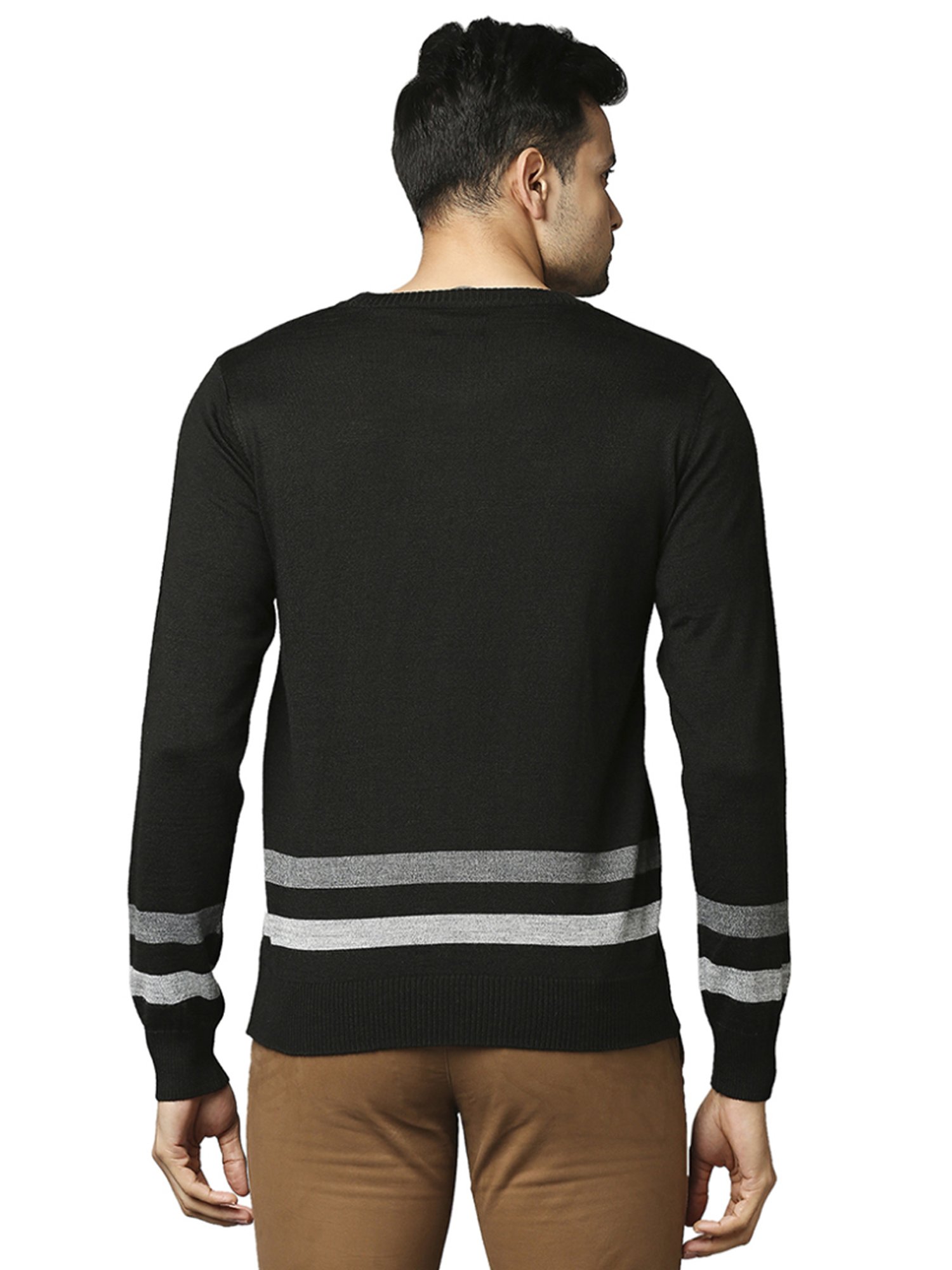 Raymond Black  Regular Fit Striped Sweaters