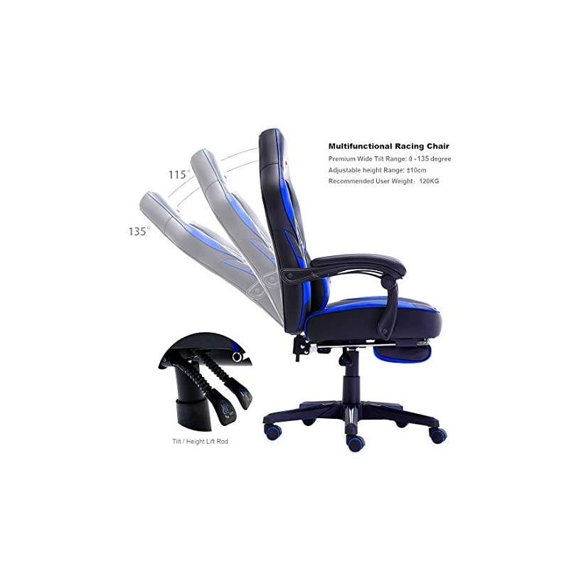 Ergonomic Gaming Chair with Footrest, Professional Gamer Design Home Office Computer Executive Swivel Racing Chair, PU Leather Padding Desk Chair (Black&Green)