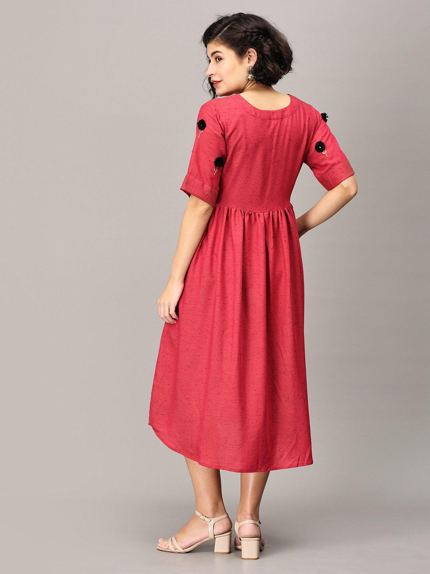 The Mom Store Magenta Embroidered Maternity Midi Dress