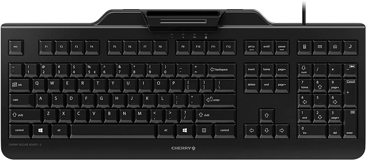 CHERRY Secure Board 1.0 - USB Keyboard &ndash; Smart Card Reader - Wired - GS Approval - QWERTY Security Keyboard &ndash; Black